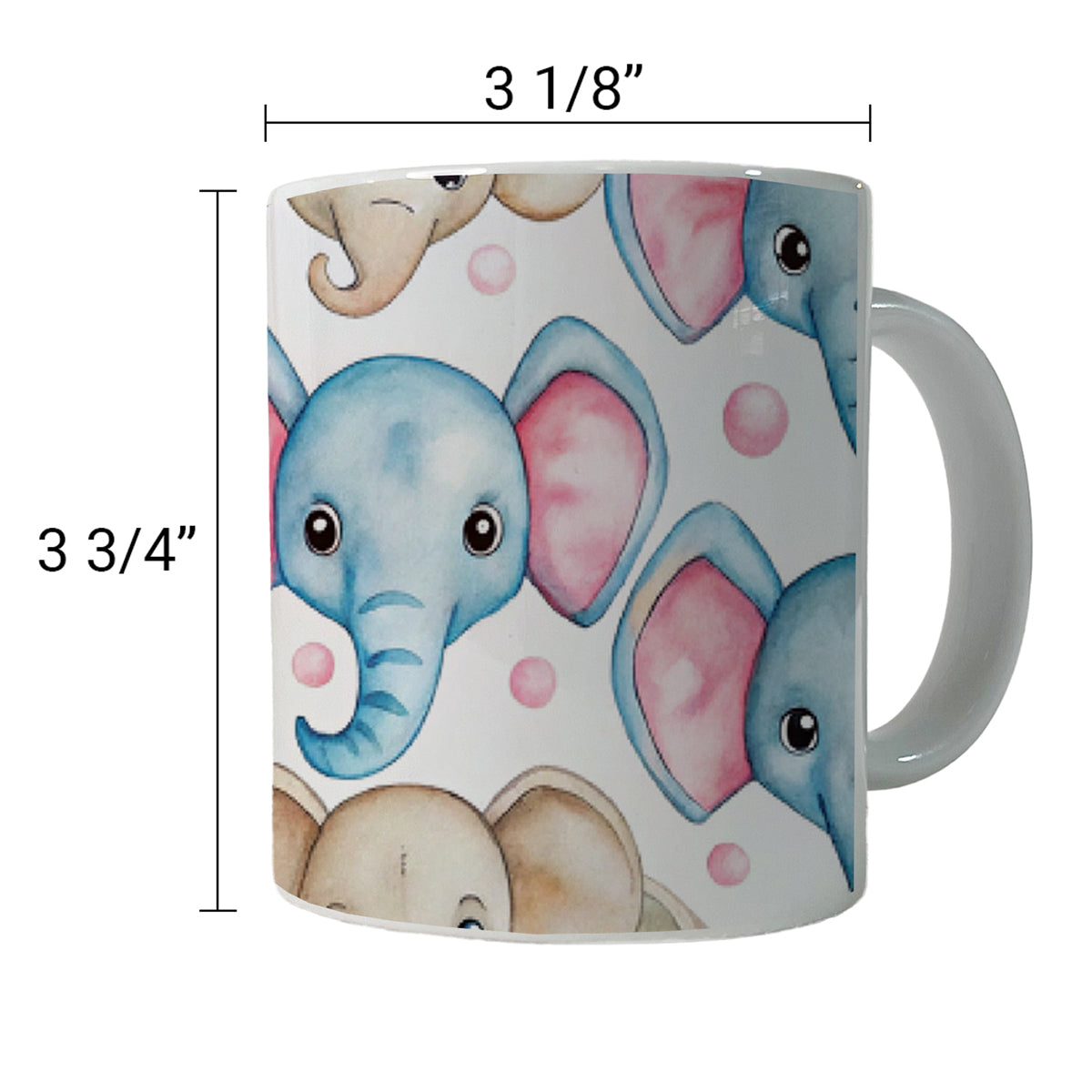 Cute Elephant Faces Watercolor Ceramic Tea Coffee Mug Cup - 11oz