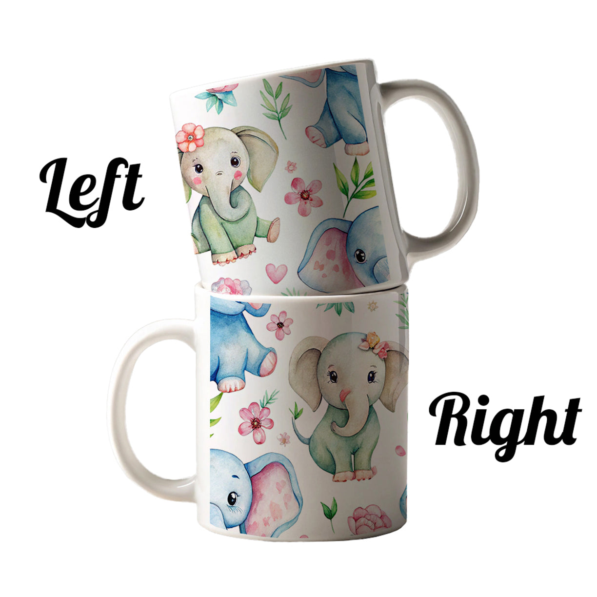Cute Elephants Hearts Watercolor Ceramic Tea Coffee Mug Cup - 11oz