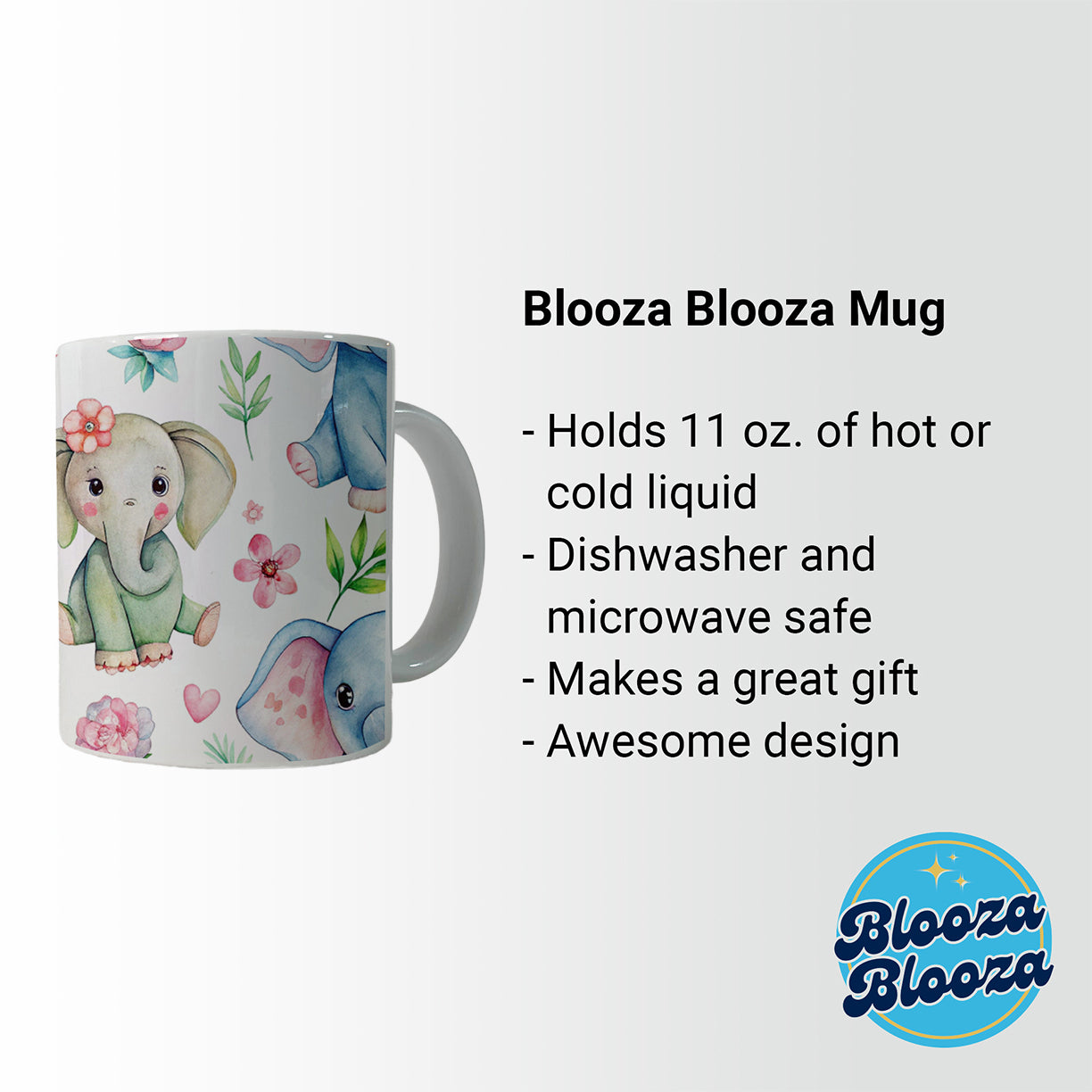 Cute Elephants Hearts Watercolor Ceramic Tea Coffee Mug Cup - 11oz