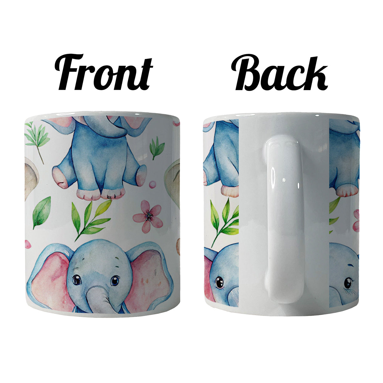 Cute Elephants Hearts Watercolor Ceramic Tea Coffee Mug Cup - 11oz