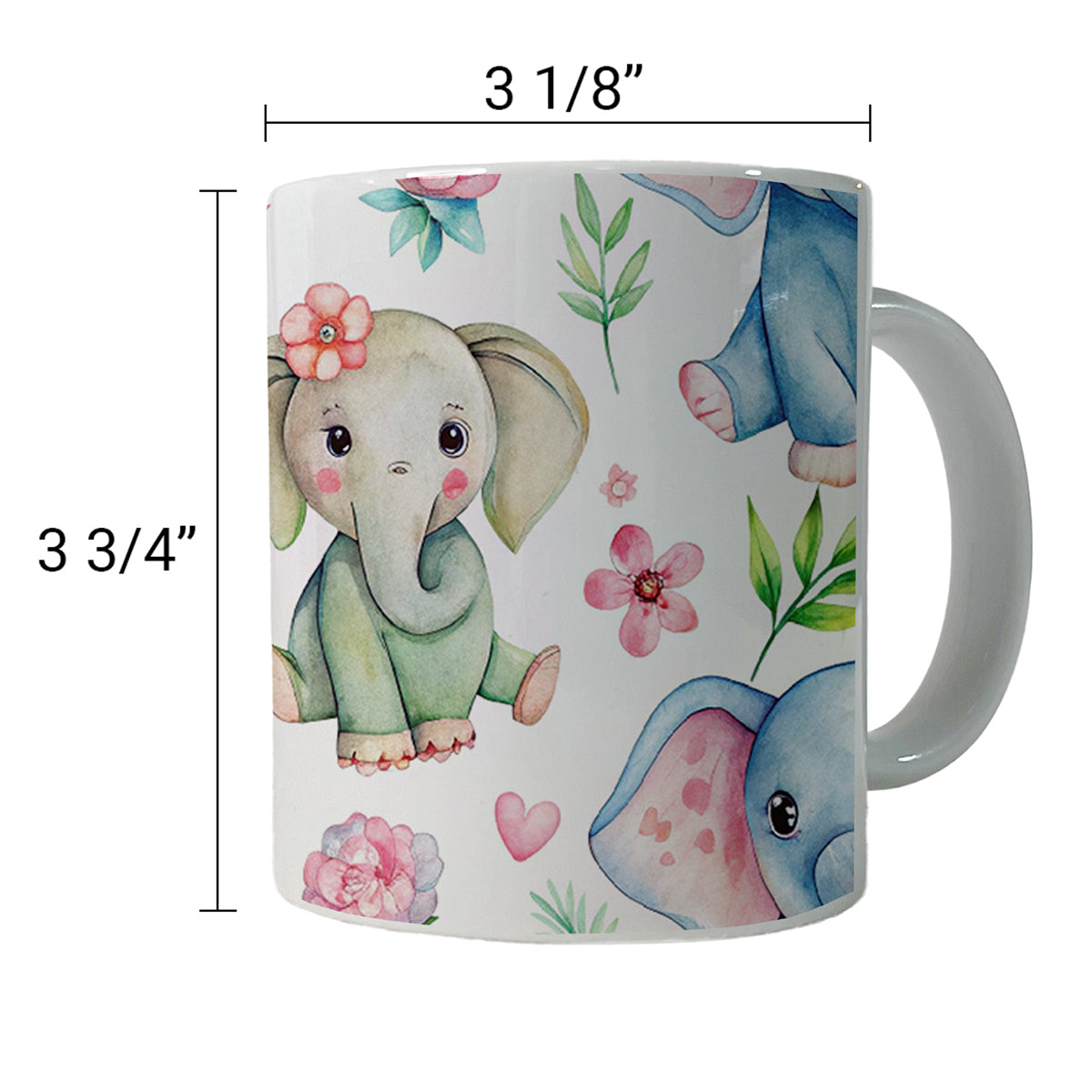Cute Elephants Hearts Watercolor Ceramic Tea Coffee Mug Cup - 11oz