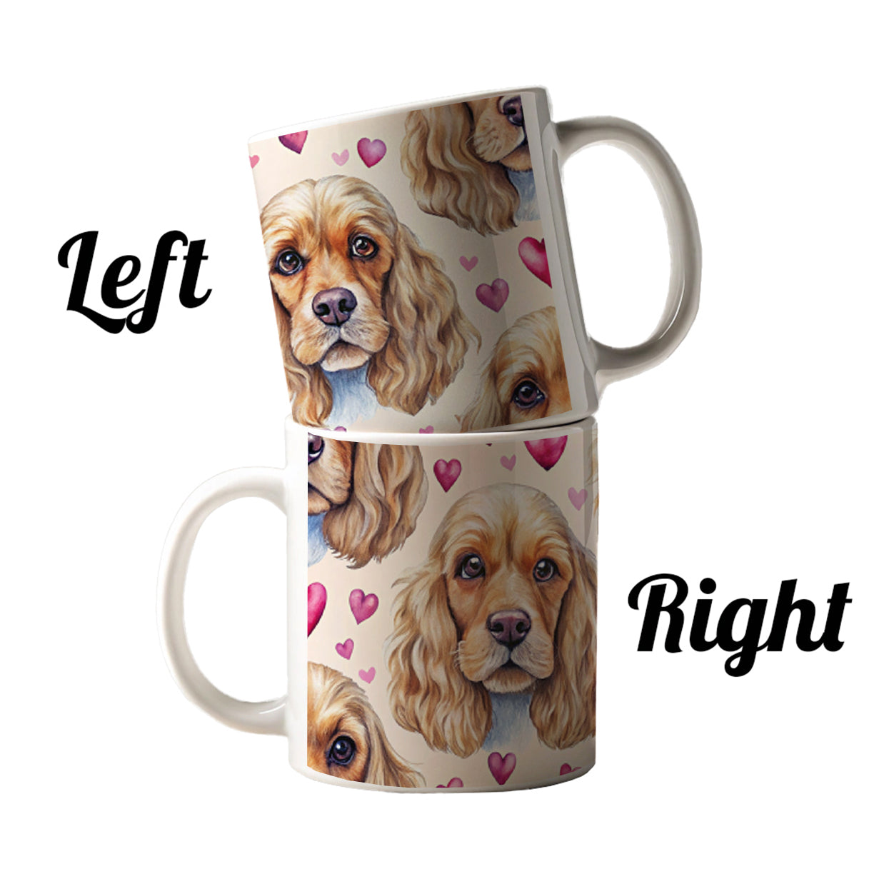 Cute English Cocker Spaniel Dog Faces Ceramic Tea Coffee Mug Cup - 11oz