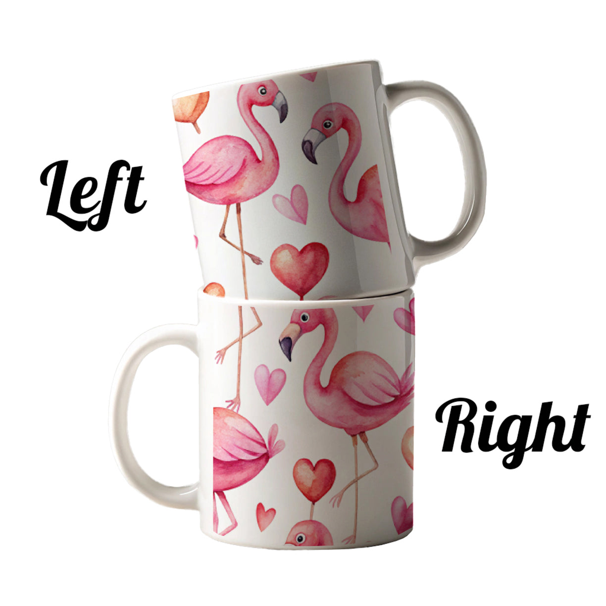 Cute Flamingos Hearts Watercolor Ceramic Tea Coffee Mug Cup - 11oz