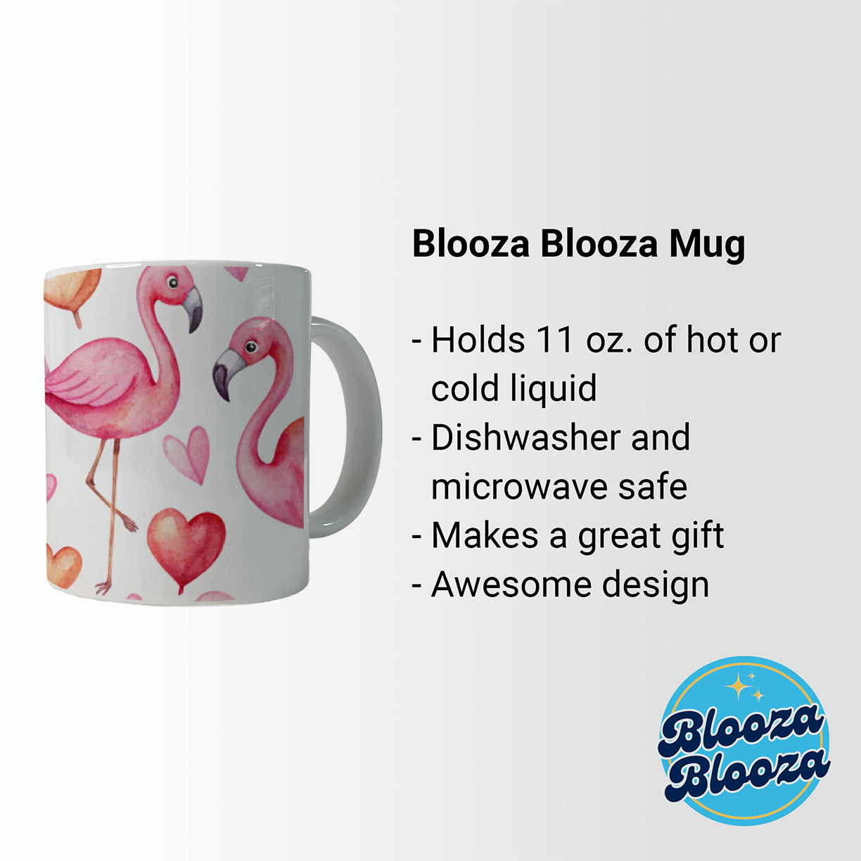 Cute Flamingos Hearts Watercolor Ceramic Tea Coffee Mug Cup - 11oz
