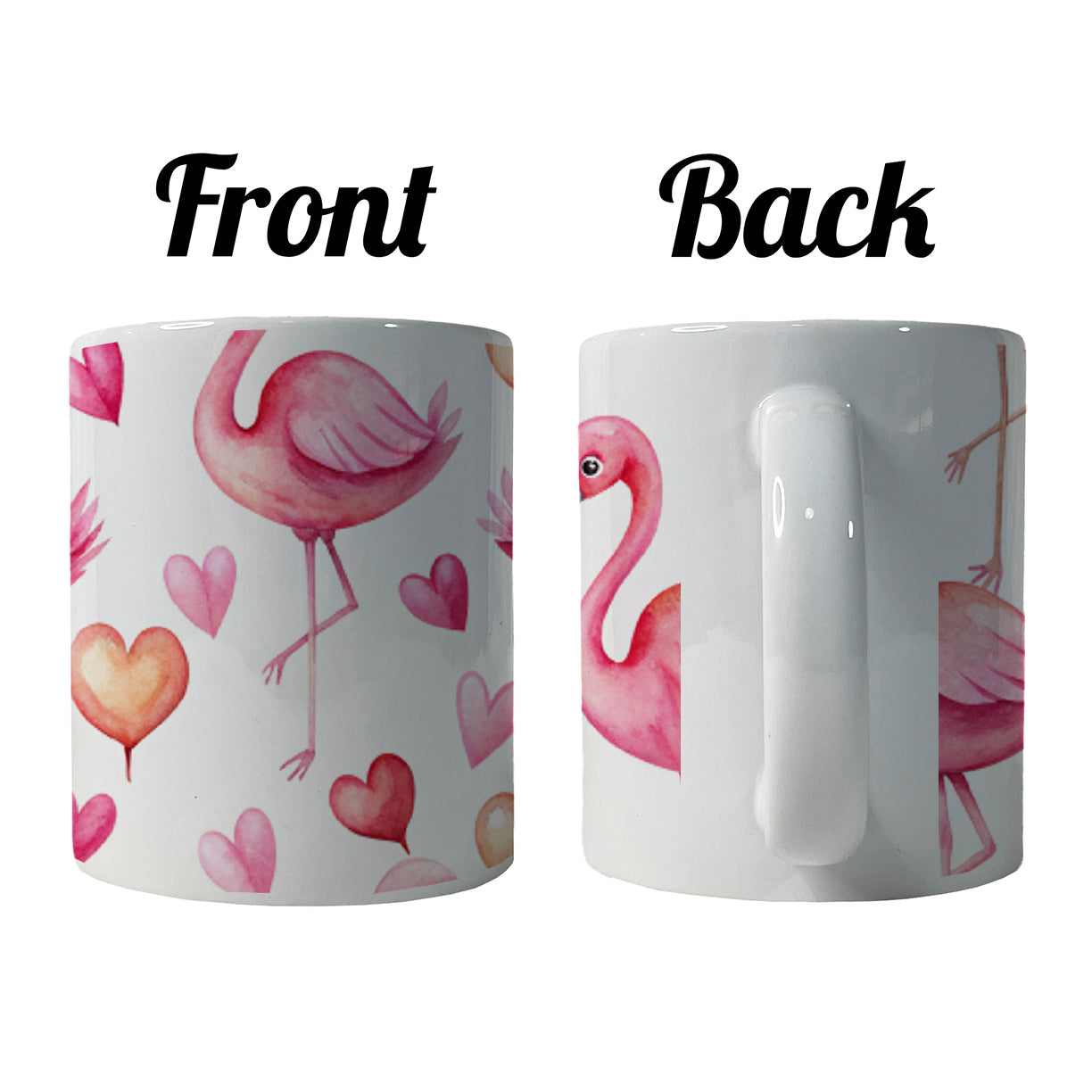 Cute Flamingos Hearts Watercolor Ceramic Tea Coffee Mug Cup - 11oz