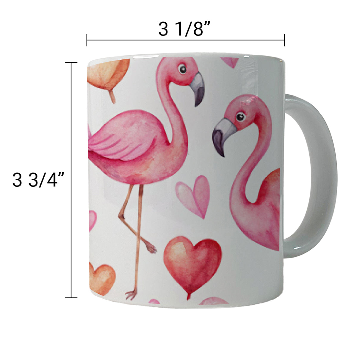Cute Flamingos Hearts Watercolor Ceramic Tea Coffee Mug Cup - 11oz