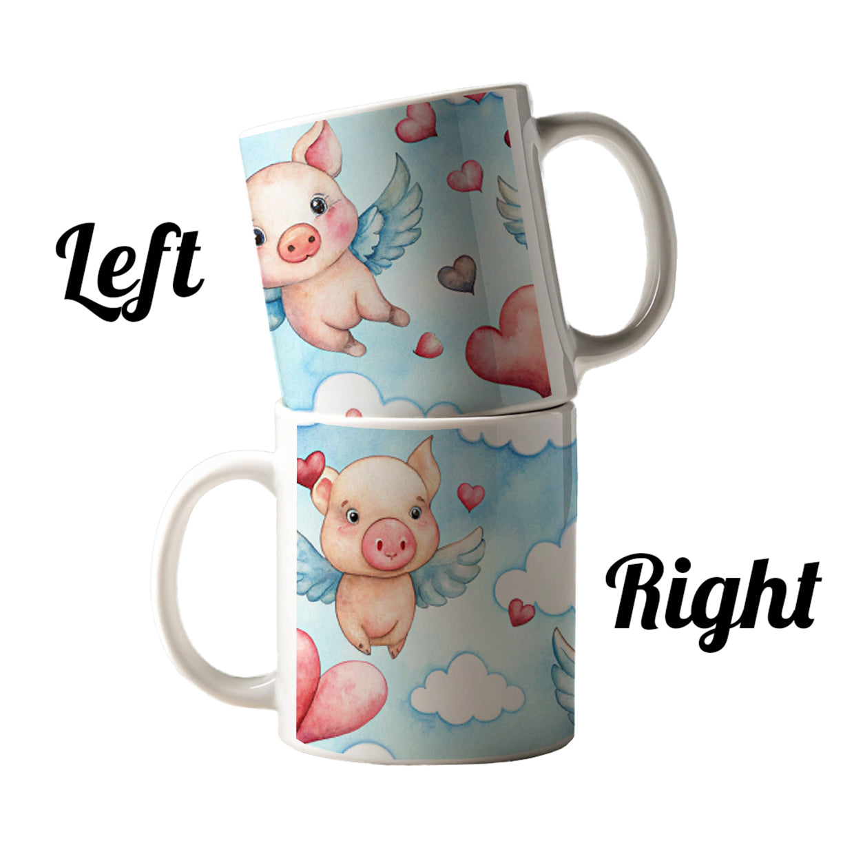 Cute Flying Pigs Hearts Watercolor Ceramic Tea Coffee Mug Cup - 11oz
