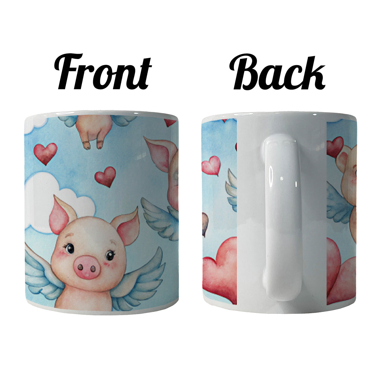 Cute Flying Pigs Hearts Watercolor Ceramic Tea Coffee Mug Cup - 11oz