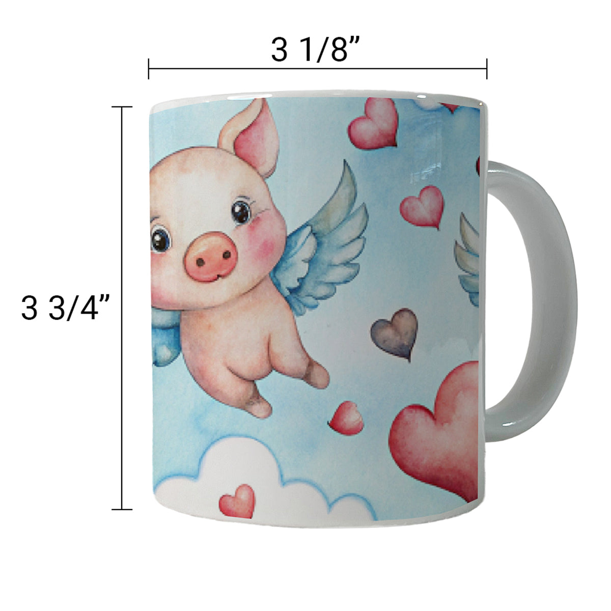 Cute Flying Pigs Hearts Watercolor Ceramic Tea Coffee Mug Cup - 11oz