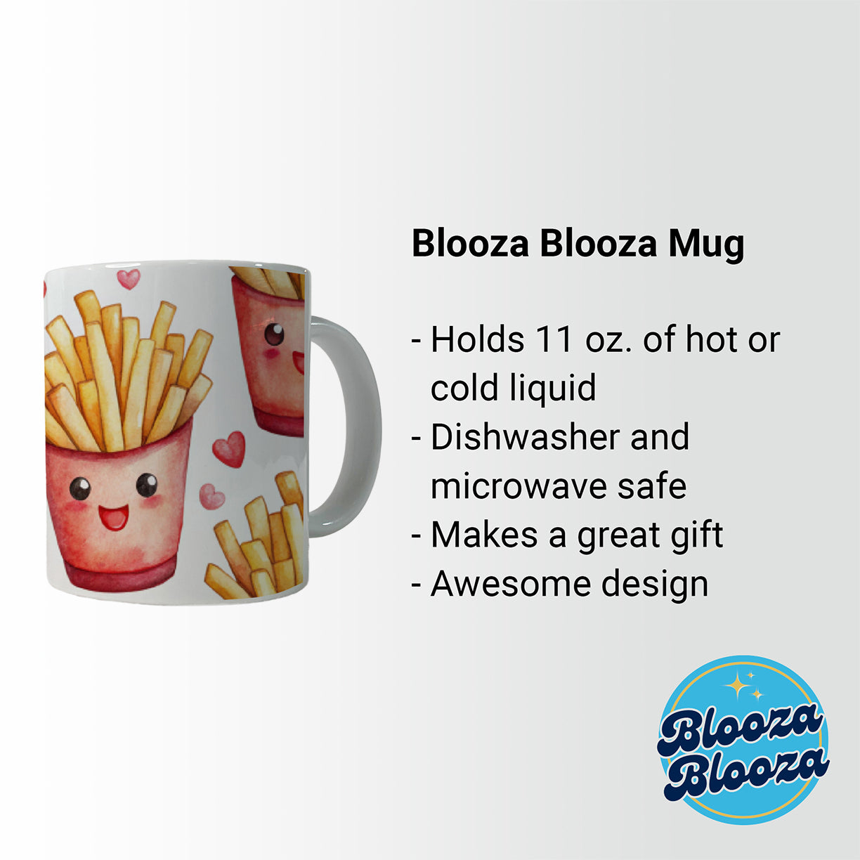 Cute French Fries Hearts Watercolor Ceramic Tea Coffee Mug Cup - 11oz