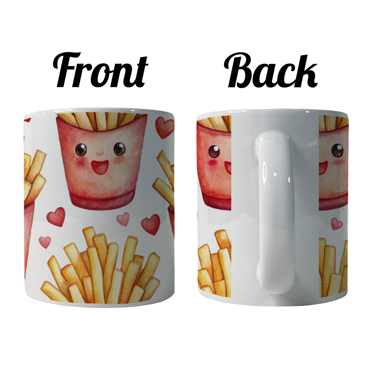 Cute French Fries Hearts Watercolor Ceramic Tea Coffee Mug Cup - 11oz