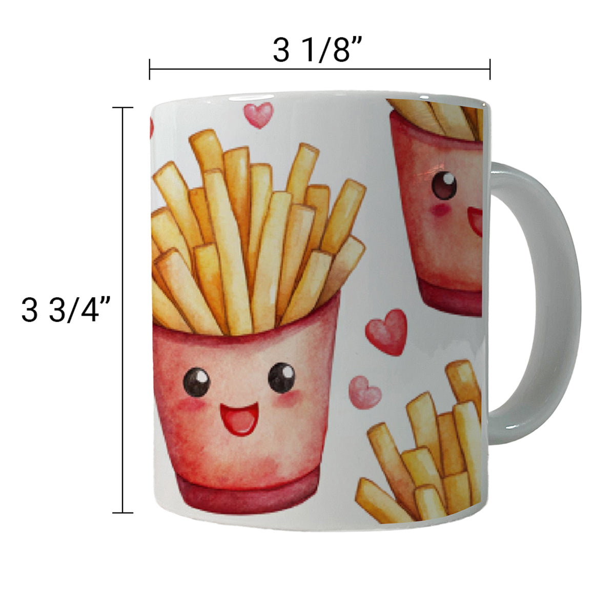 Cute French Fries Hearts Watercolor Ceramic Tea Coffee Mug Cup - 11oz