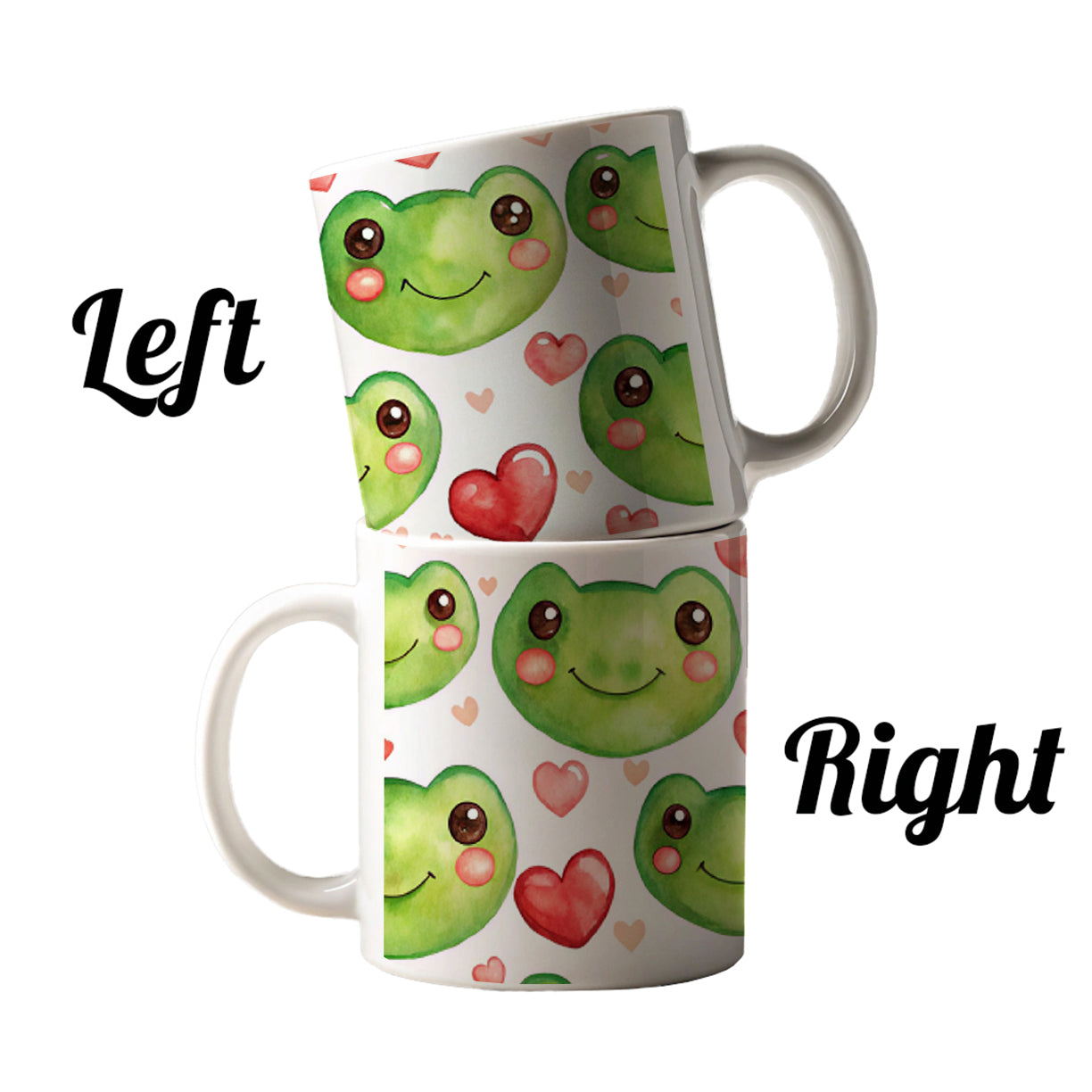 Cute Frog Faces Hearts Watercolor Ceramic Tea Coffee Mug Cup - 11oz