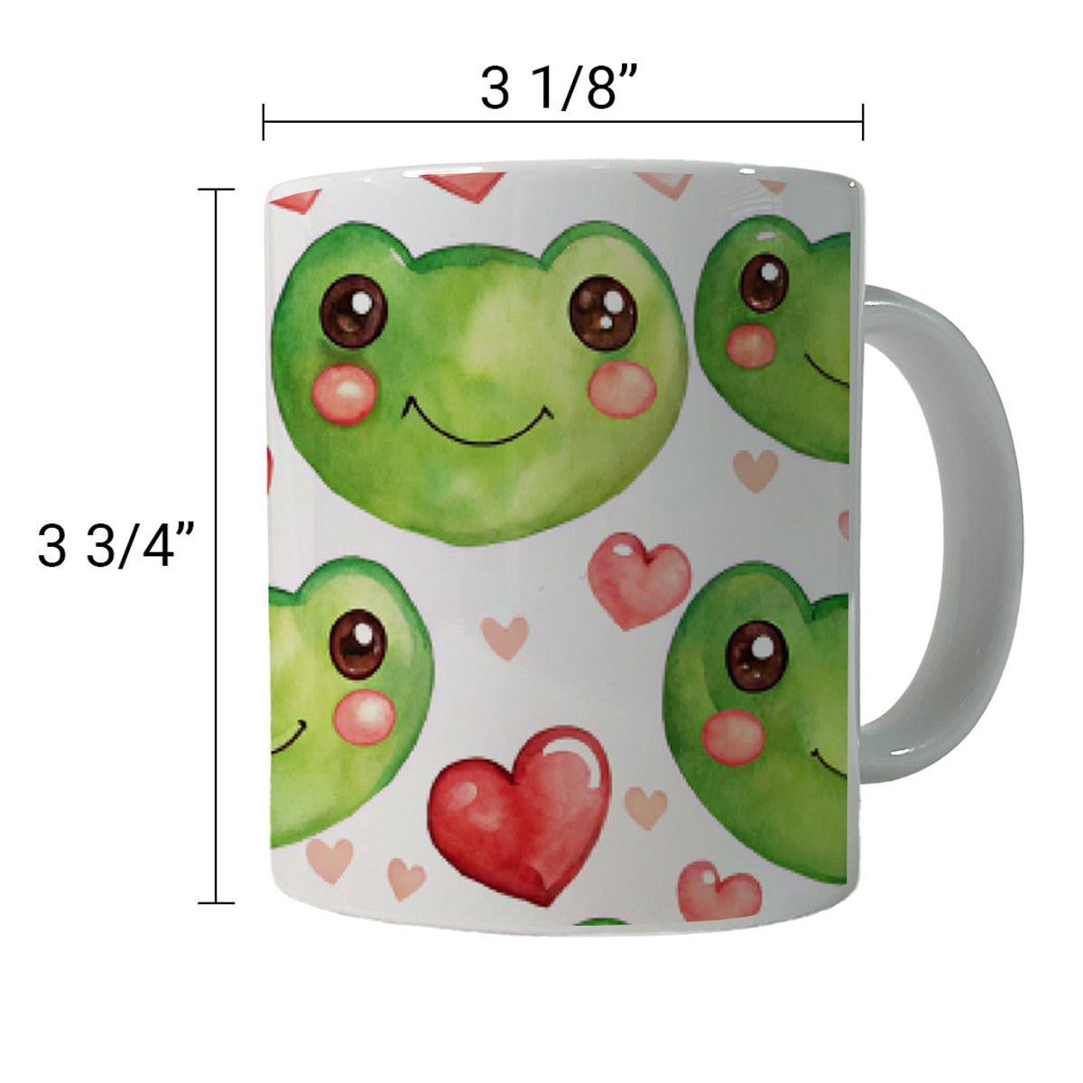 Cute Frog Faces Hearts Watercolor Ceramic Tea Coffee Mug Cup - 11oz