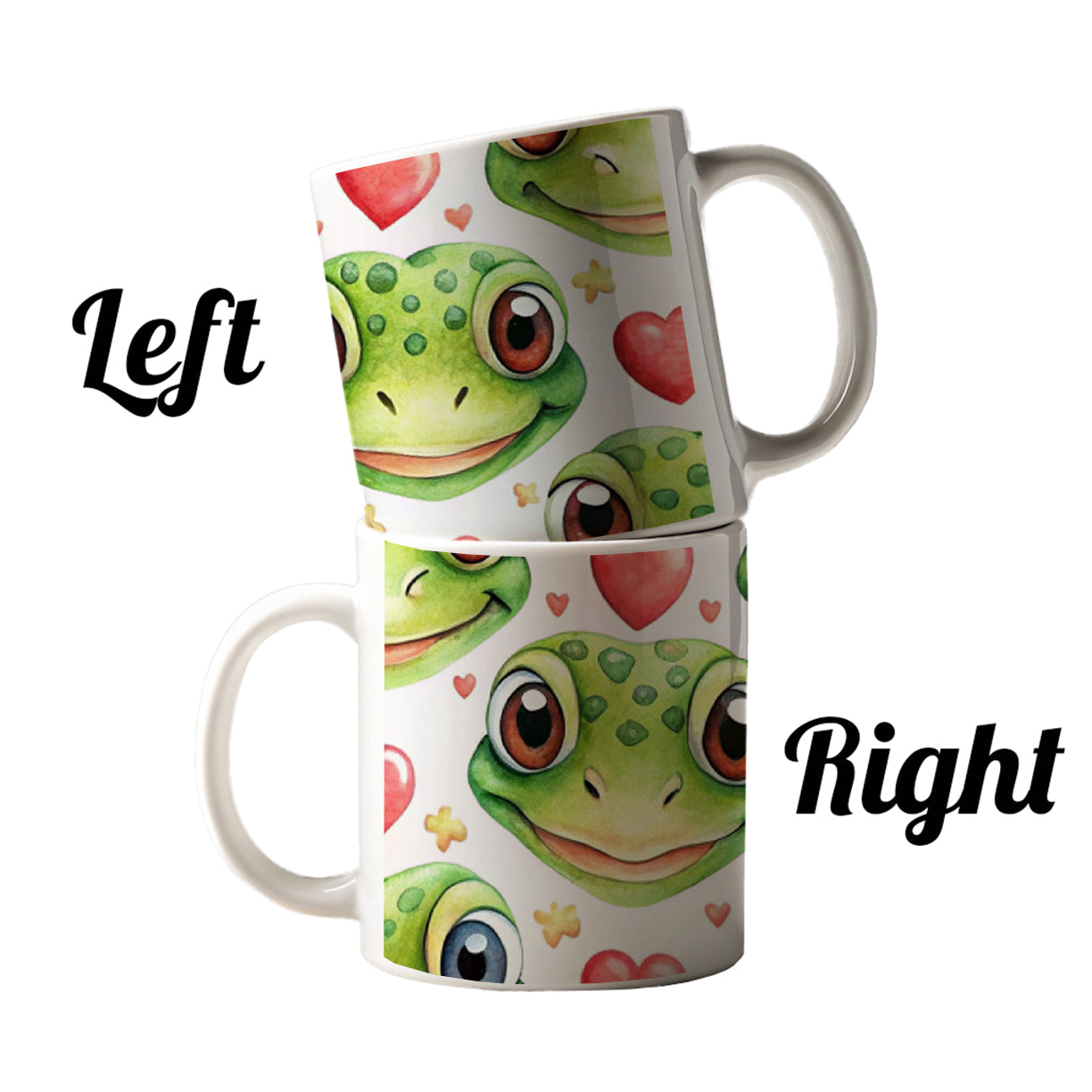 Cute Gecko Faces Hearts Watercolor Ceramic Tea Coffee Mug Cup - 11oz