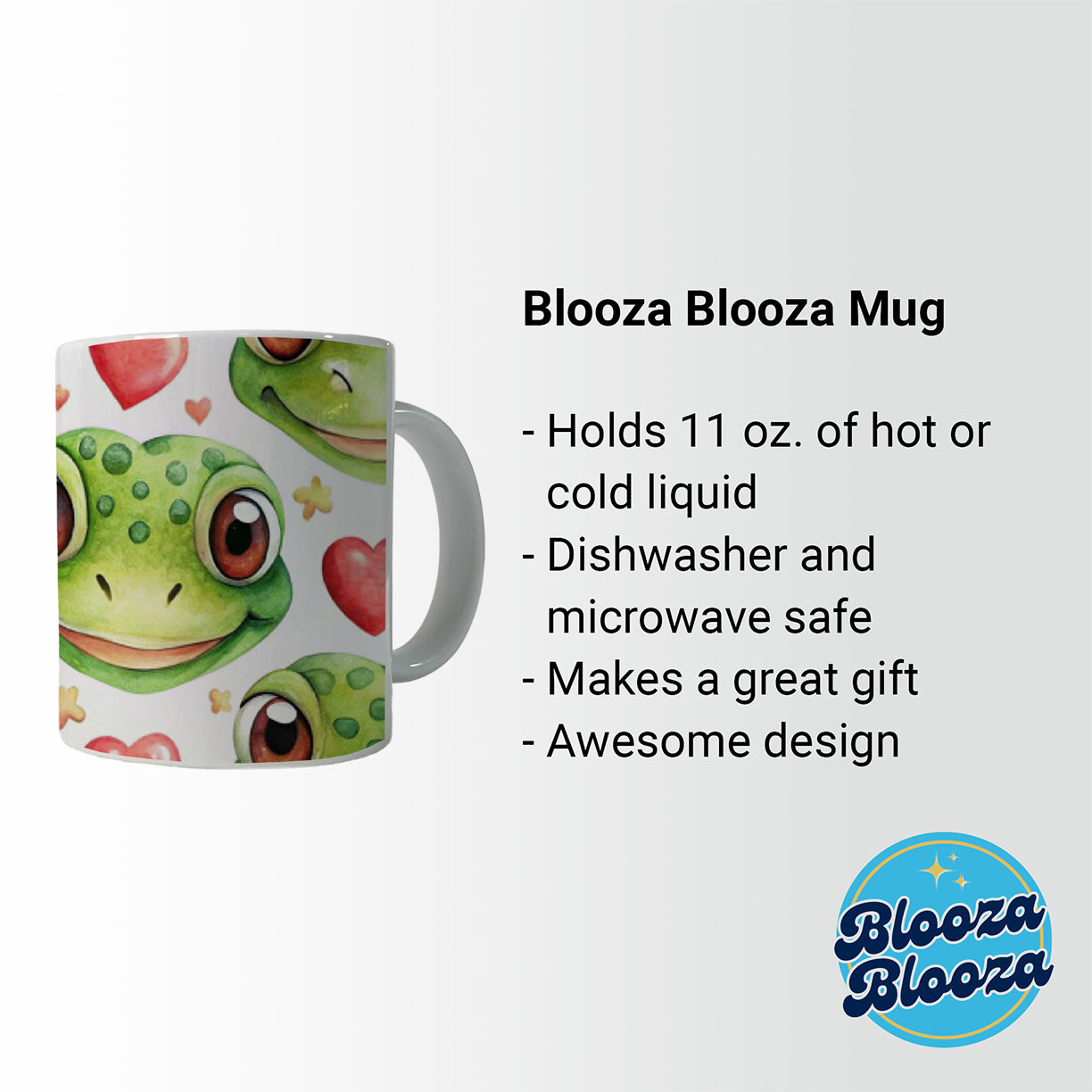 Cute Gecko Faces Hearts Watercolor Ceramic Tea Coffee Mug Cup - 11oz