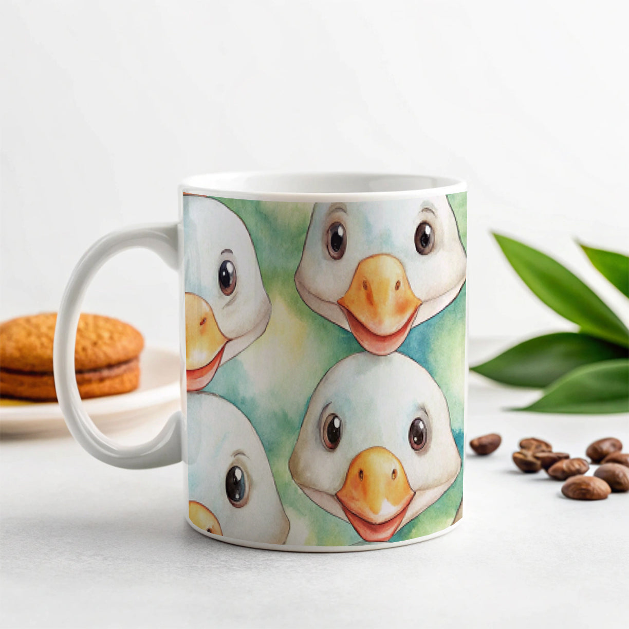 Cute Geese Faces Watercolor Ceramic Tea Coffee Mug Cup - 11oz