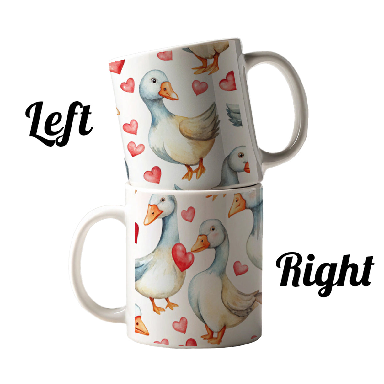 Cute Geese Hearts Watercolor Ceramic Tea Coffee Mug Cup - 11oz