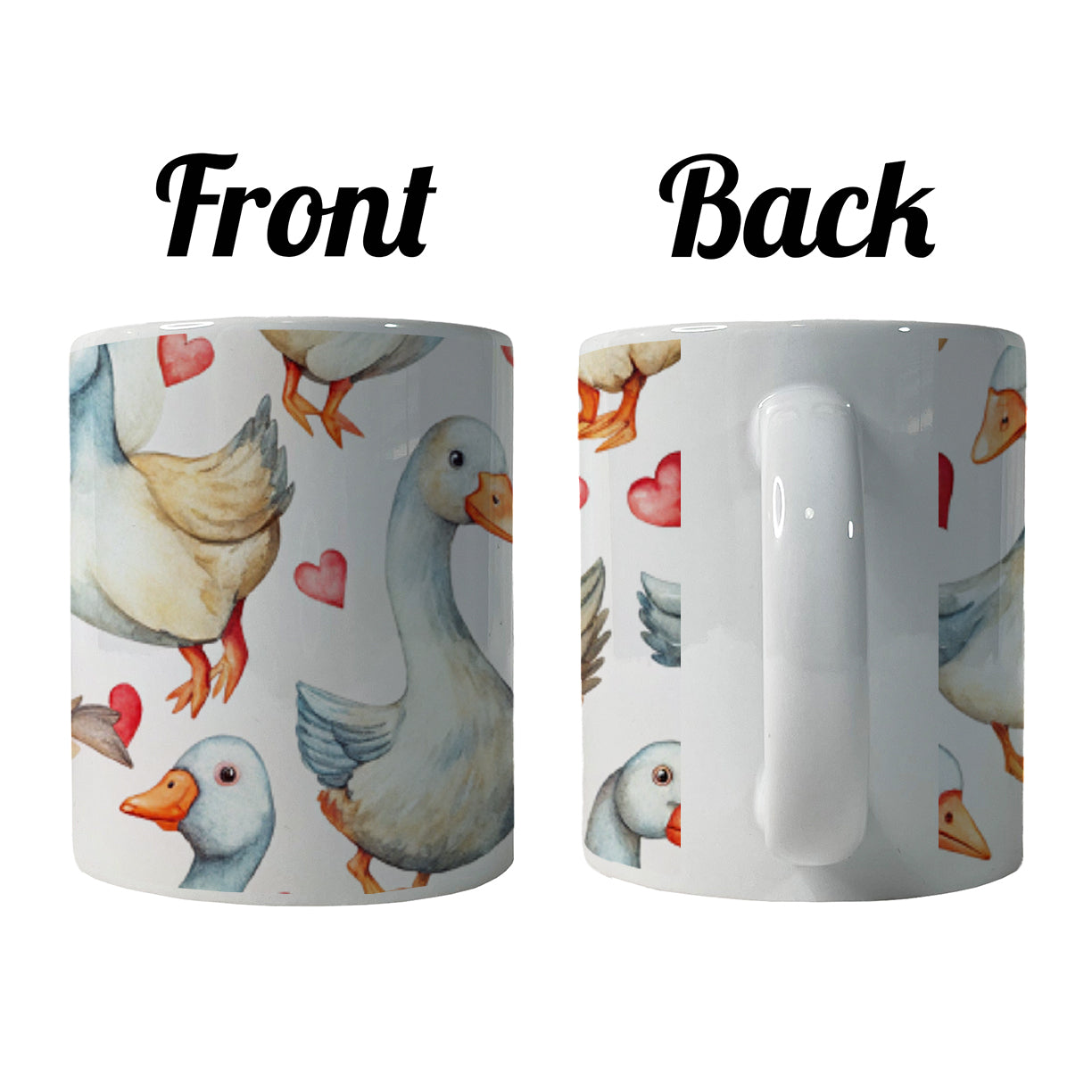 Cute Geese Hearts Watercolor Ceramic Tea Coffee Mug Cup - 11oz