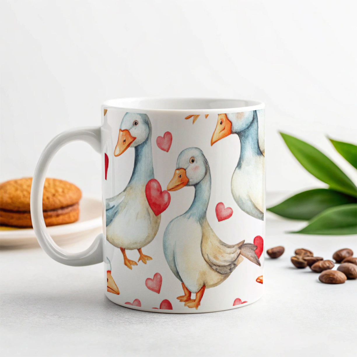 Cute Geese Hearts Watercolor Ceramic Tea Coffee Mug Cup - 11oz