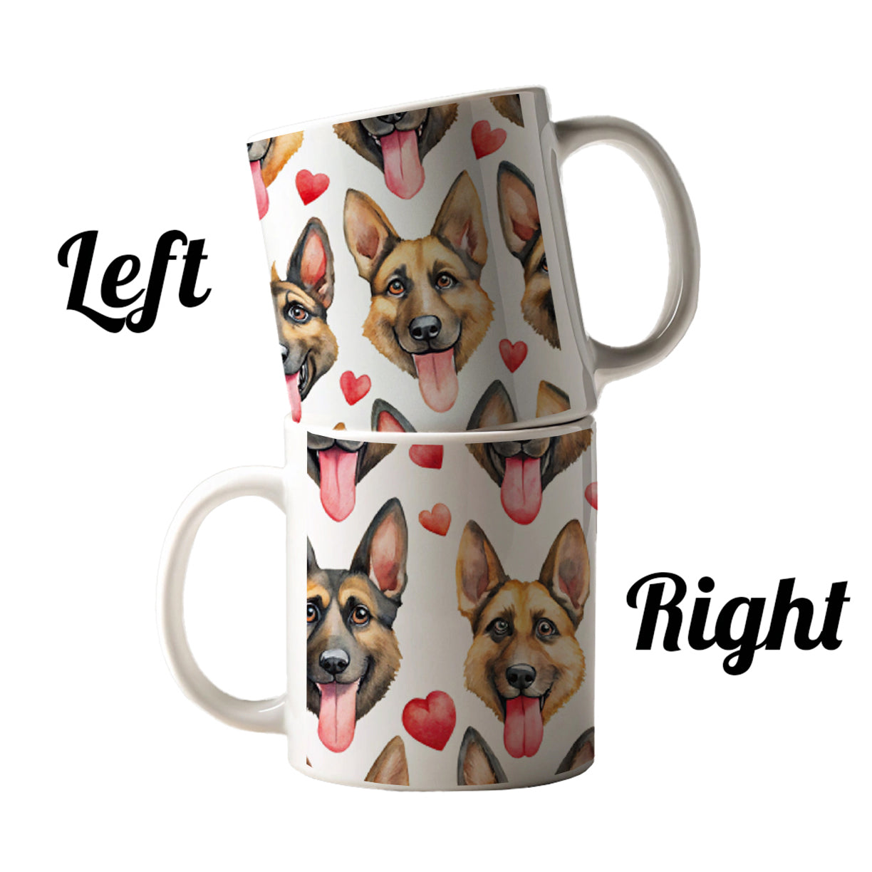 Cute German Shepherd Dog Faces Hearts Ceramic Tea Coffee Mug Cup - 11oz
