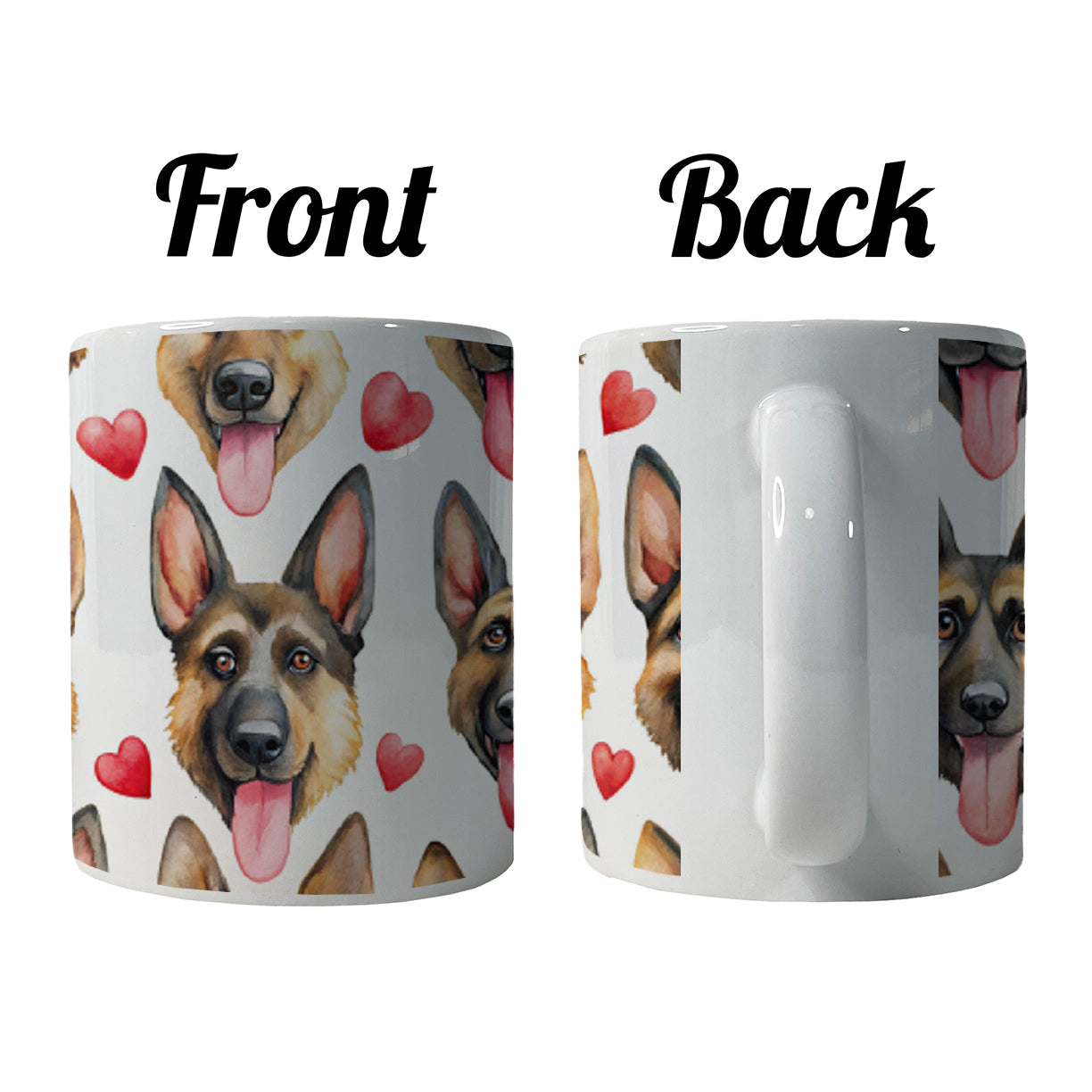 Cute German Shepherd Dog Faces Hearts Ceramic Tea Coffee Mug Cup - 11oz