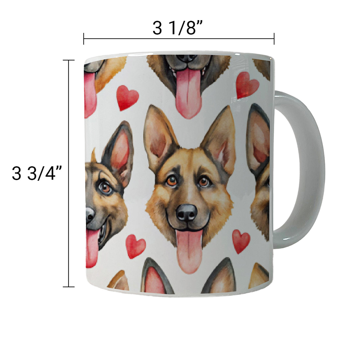 Cute German Shepherd Dog Faces Hearts Ceramic Tea Coffee Mug Cup - 11oz