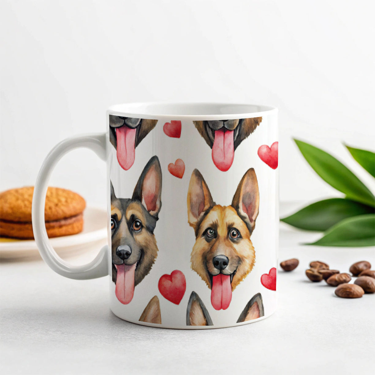Cute German Shepherd Dog Faces Hearts Ceramic Tea Coffee Mug Cup - 11oz