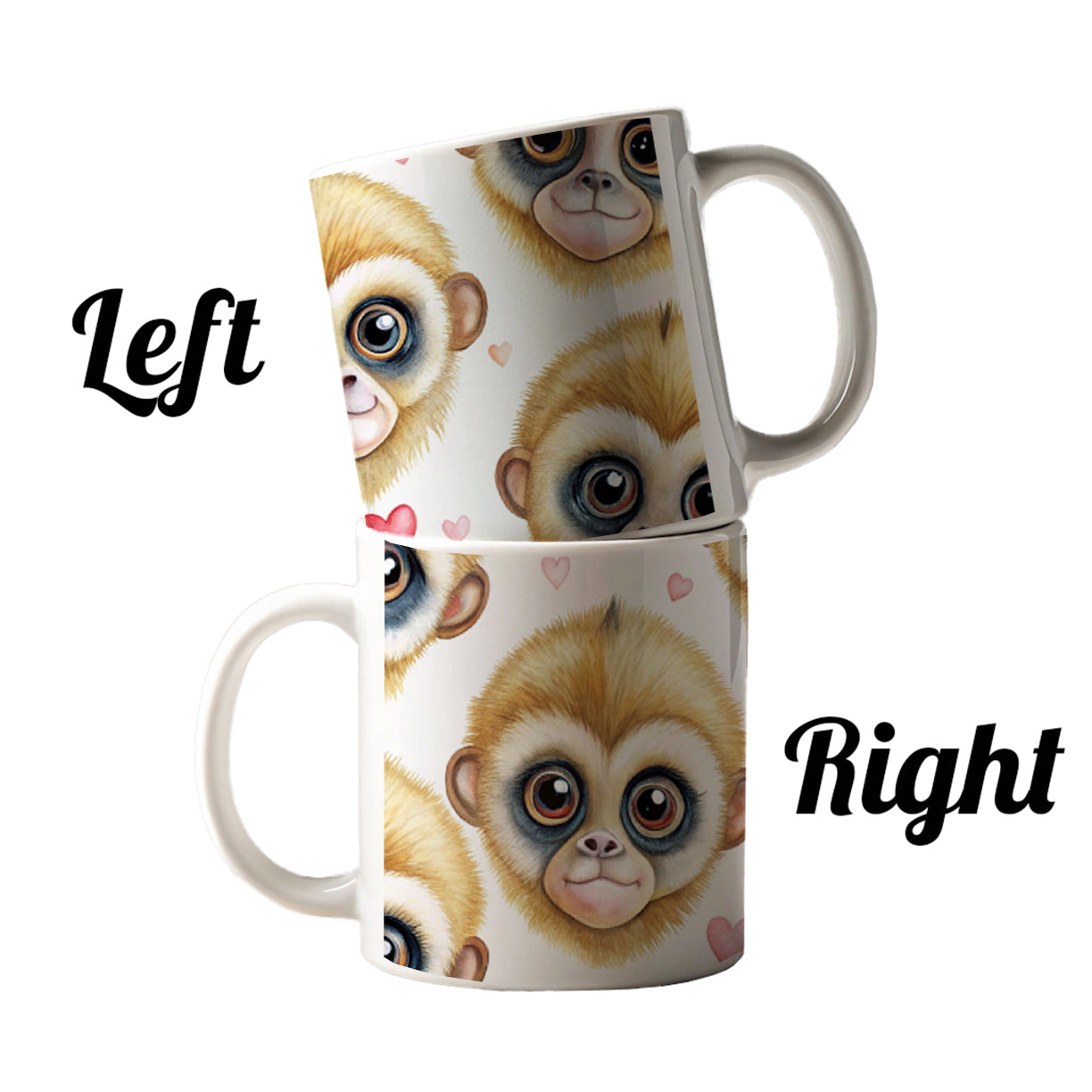Cute Gibbons Faces Hearts Ceramic Tea Coffee Mug Cup - 11oz