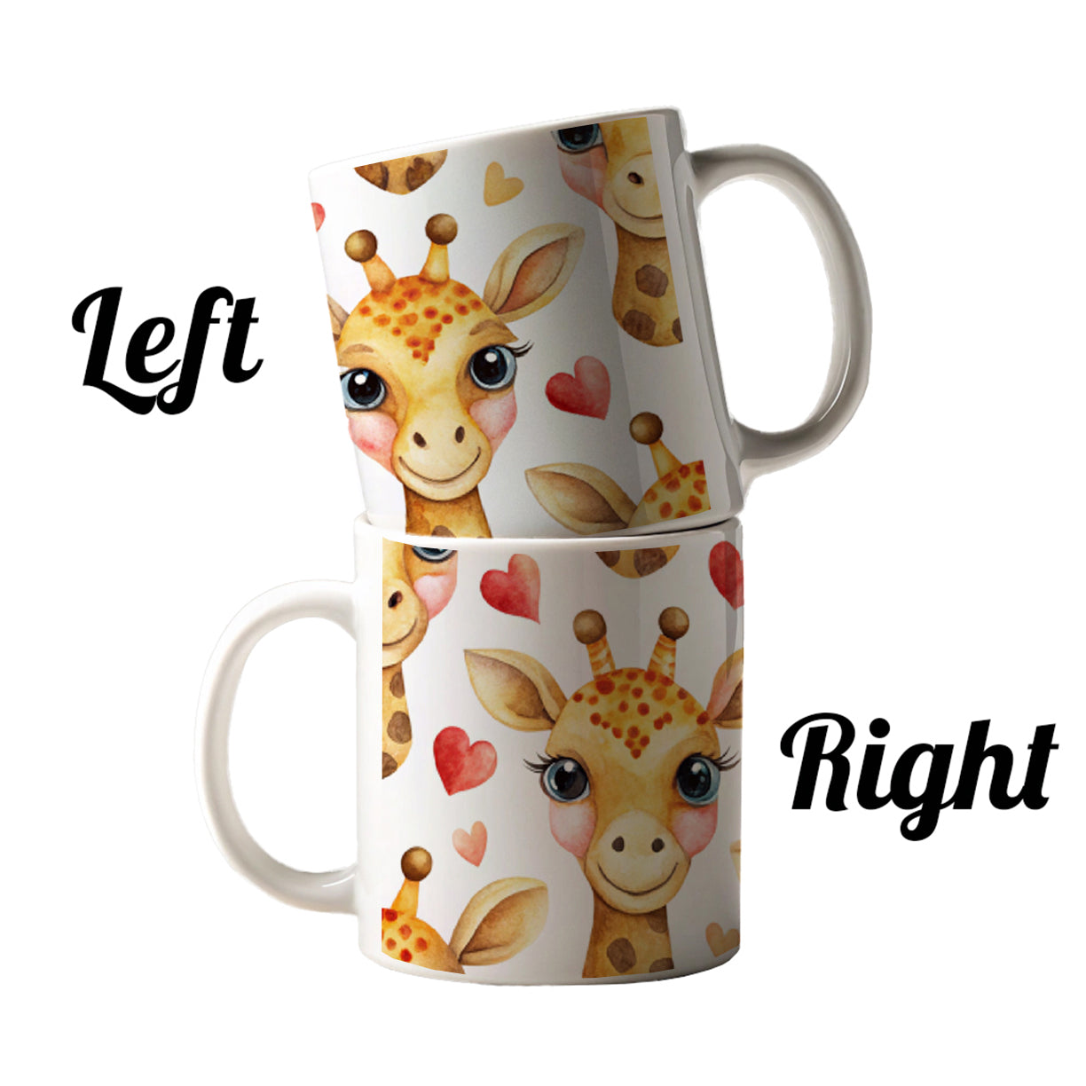 Cute Giraffe Faces Hearts Ceramic Tea Coffee Mug Cup - 11oz