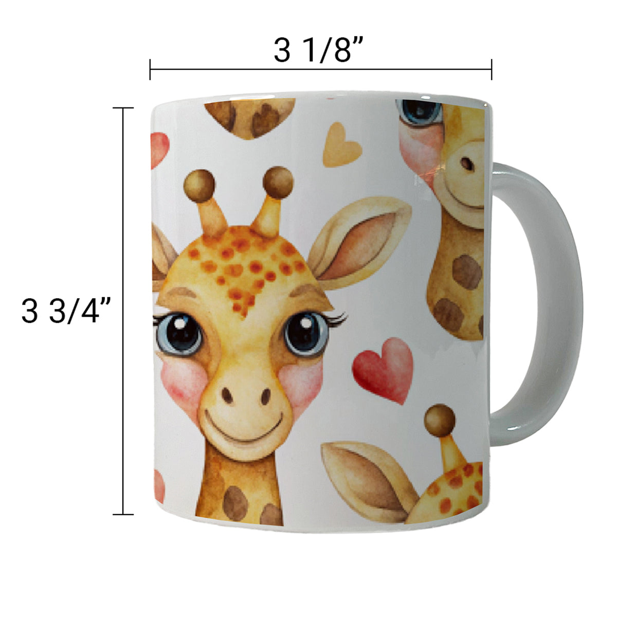 Cute Giraffe Faces Hearts Ceramic Tea Coffee Mug Cup - 11oz