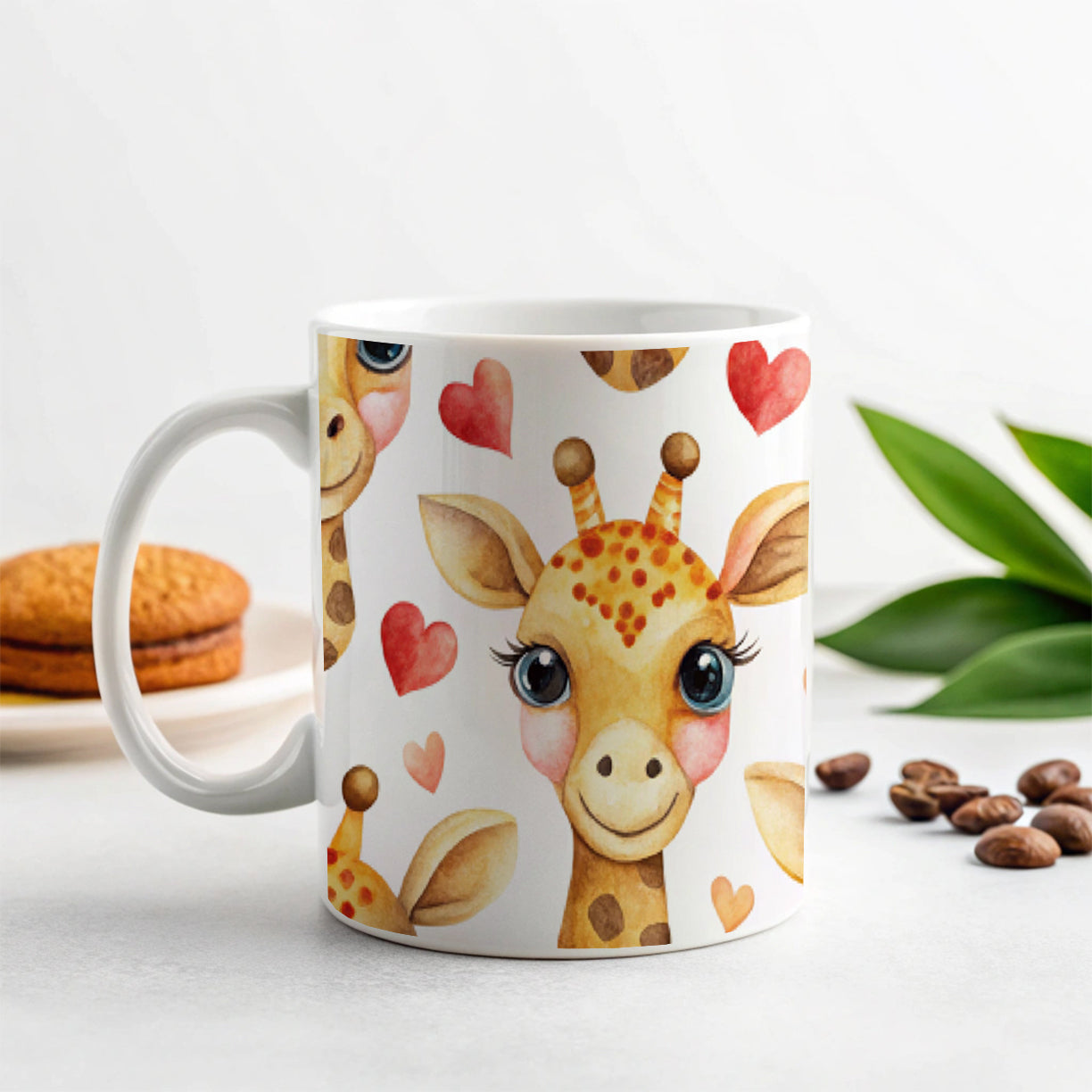 Cute Giraffe Faces Hearts Ceramic Tea Coffee Mug Cup - 11oz