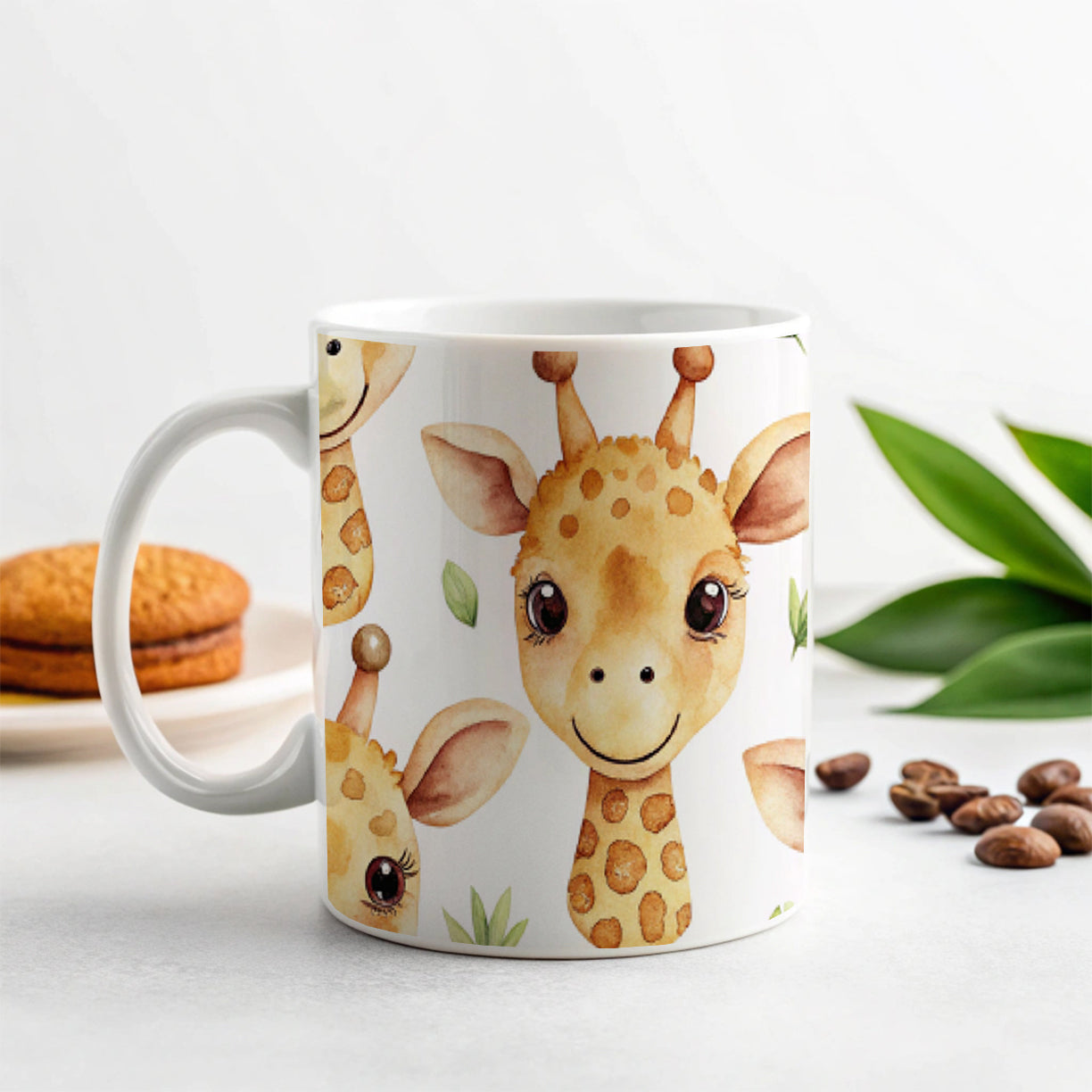Cute Giraffe Faces Watercolor Ceramic Tea Coffee Mug Cup - 11oz
