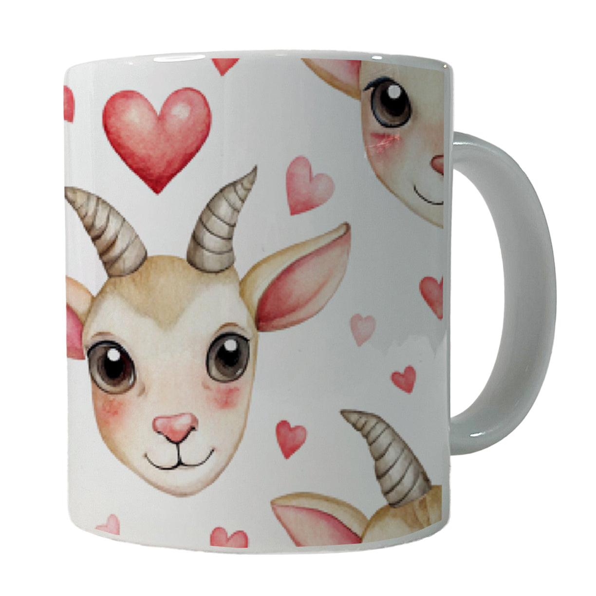Cute Goat Faces Hearts Watercolor Ceramic Tea Coffee Mug Cup - 11oz
