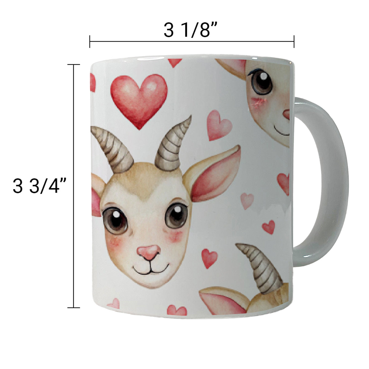 Cute Goat Faces Hearts Watercolor Ceramic Tea Coffee Mug Cup - 11oz