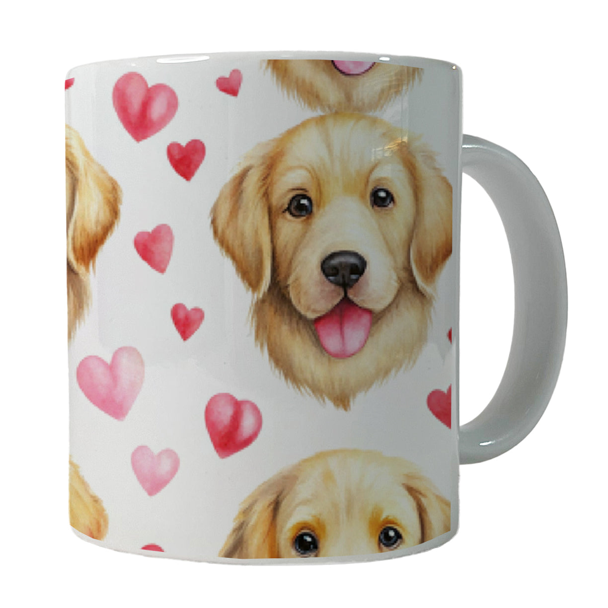 Cute Golden Retriever Dog Faces Hearts Ceramic Tea Coffee Mug Cup - 11oz