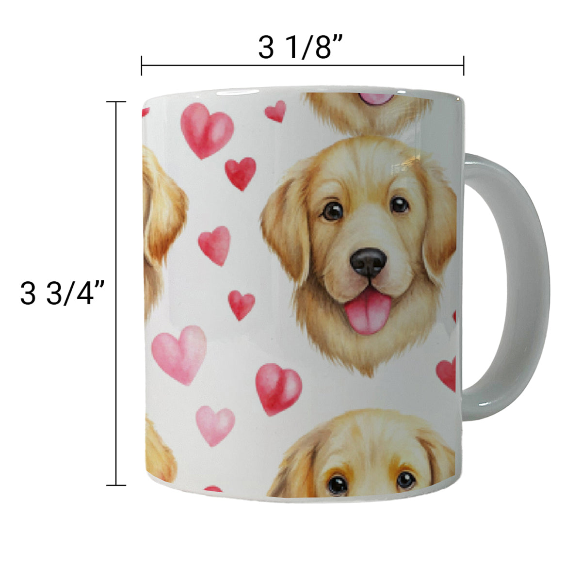 Cute Golden Retriever Dog Faces Hearts Ceramic Tea Coffee Mug Cup - 11oz