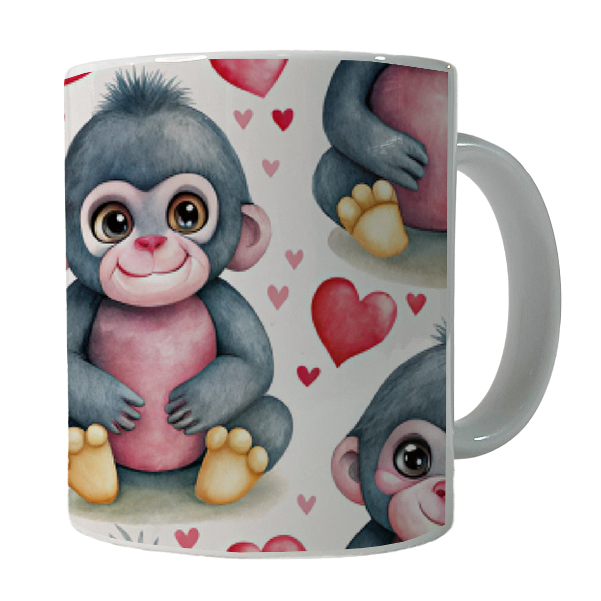 Cute Gorillas Hearts Watercolor Ceramic Tea Coffee Mug Cup - 11oz