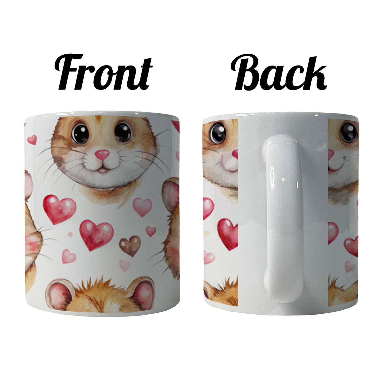 Cute Hamster Faces Hearts Ceramic Tea Coffee Mug Cup - 11oz