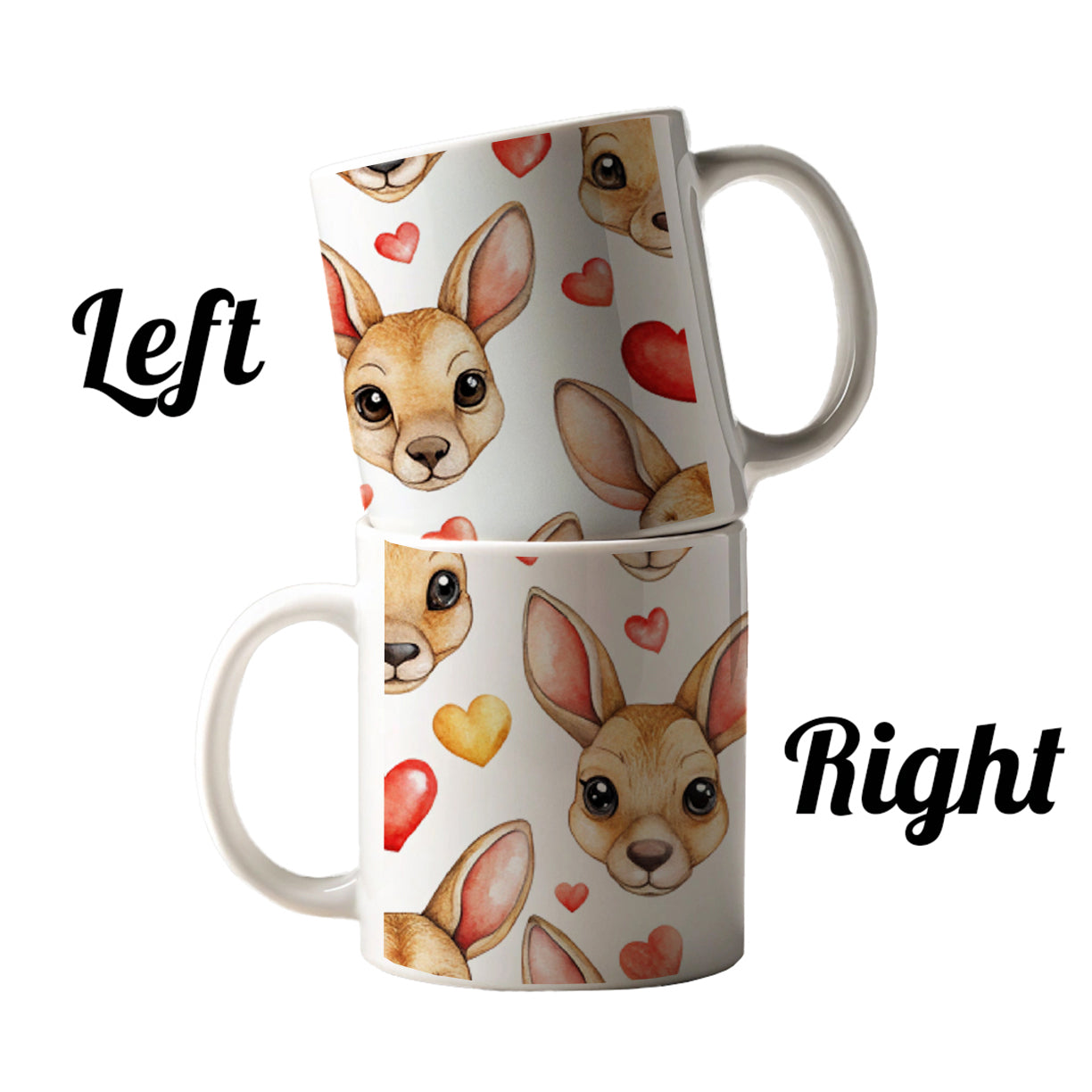 Cute Kangaroo Faces Hearts Ceramic Tea Coffee Mug Cup - 11oz