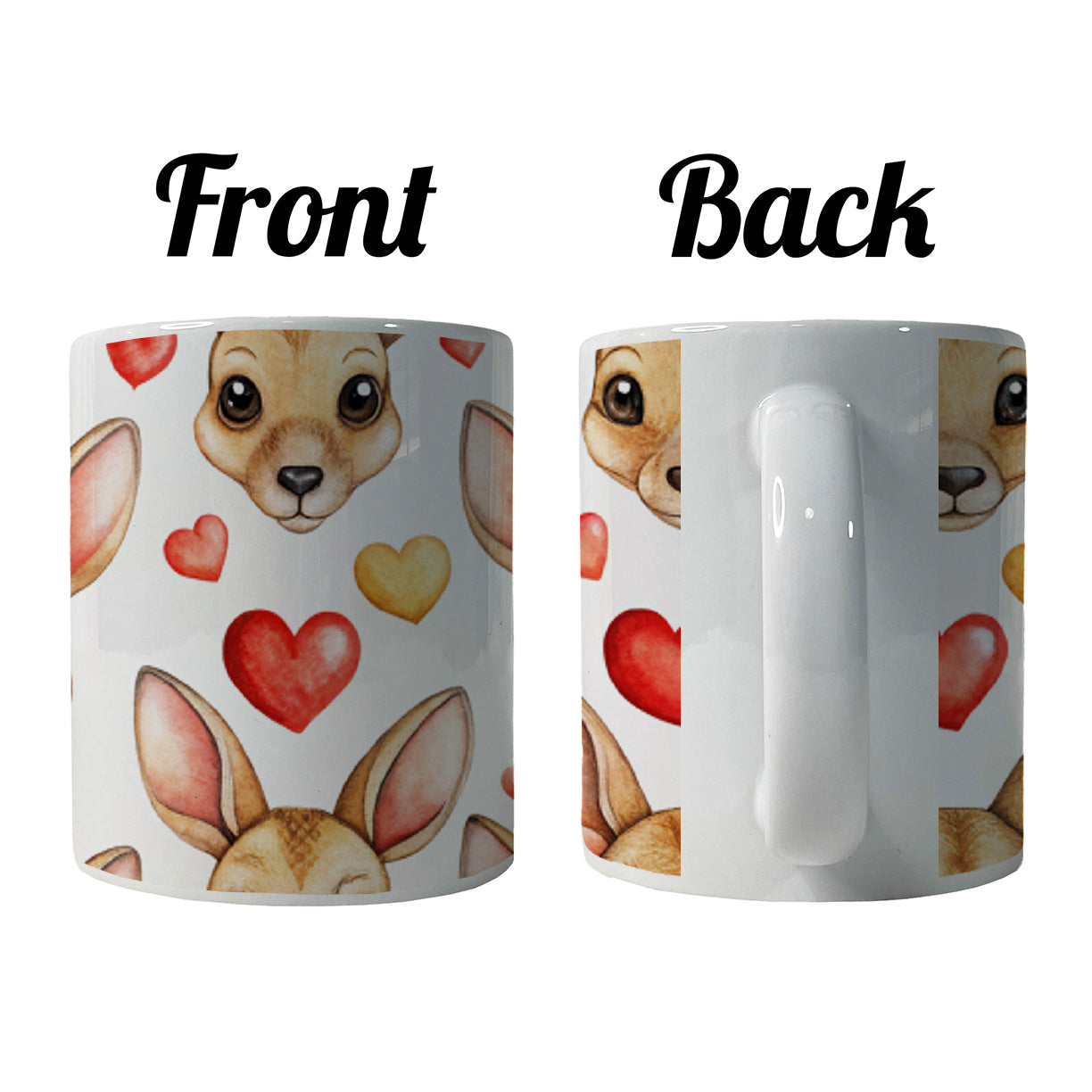 Cute Kangaroo Faces Hearts Ceramic Tea Coffee Mug Cup - 11oz