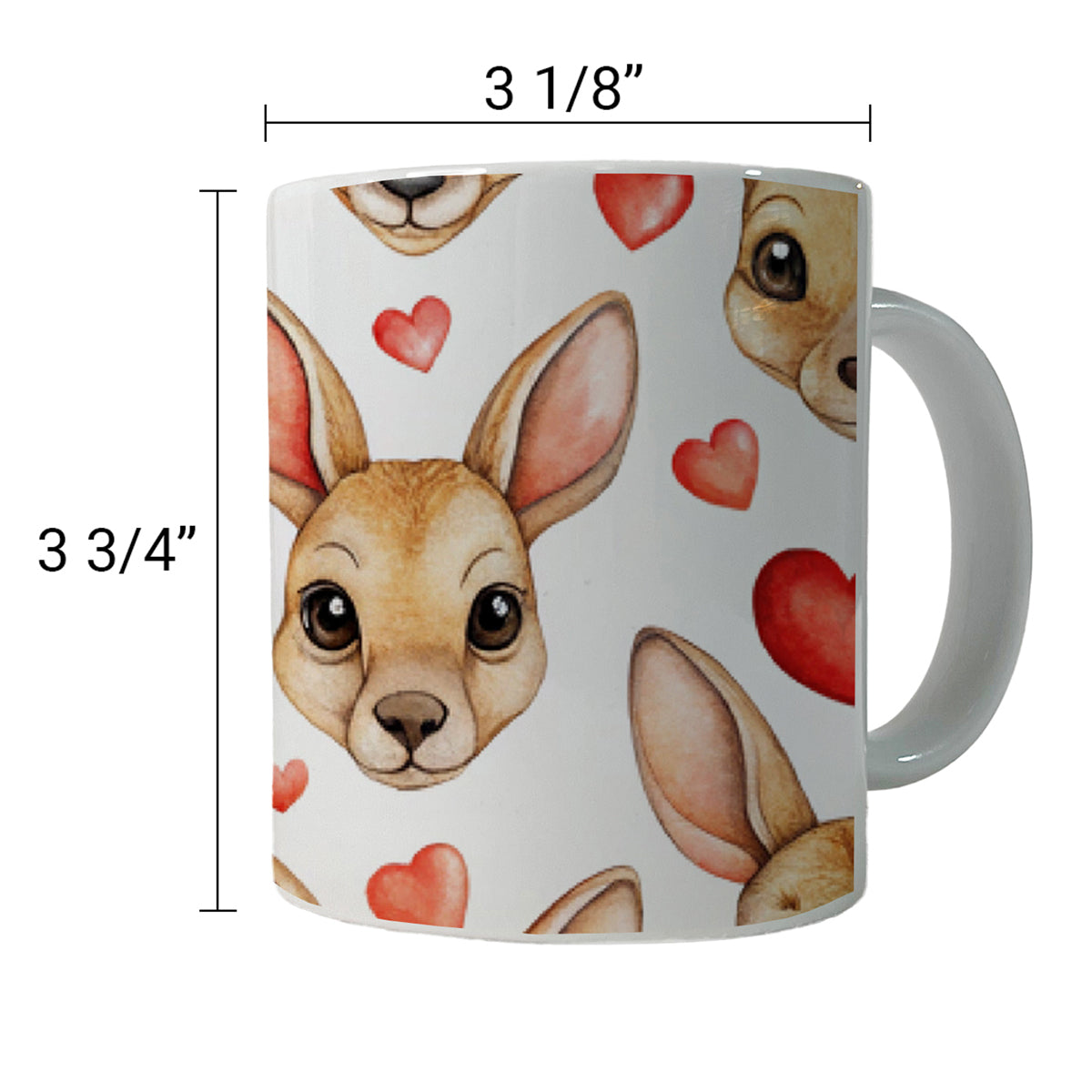 Cute Kangaroo Faces Hearts Ceramic Tea Coffee Mug Cup - 11oz