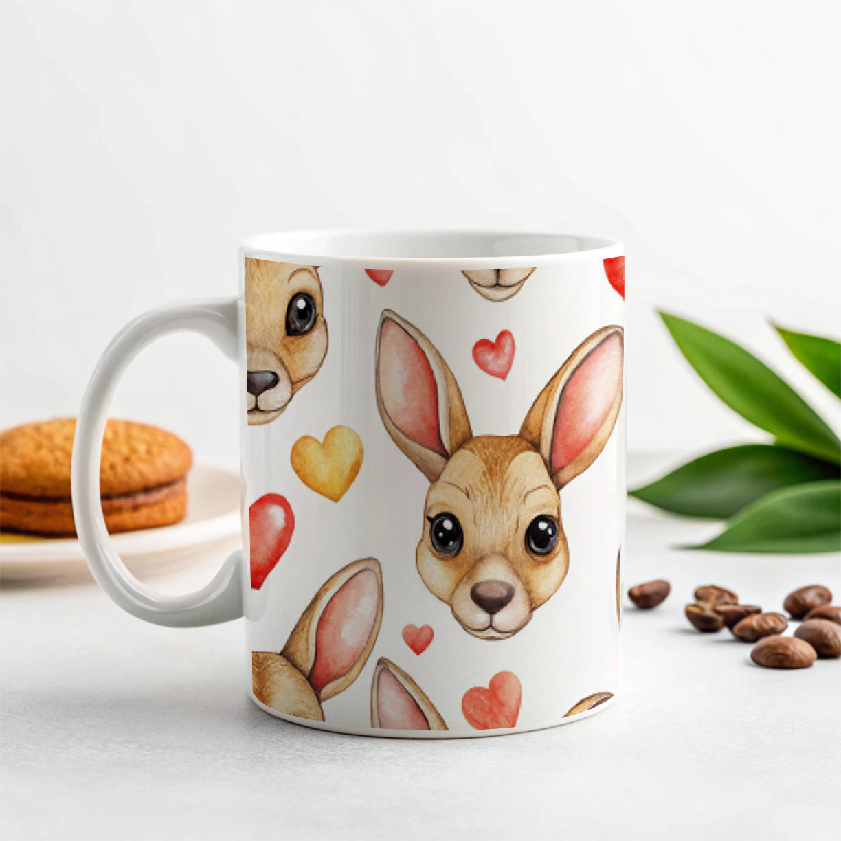 Cute Kangaroo Faces Hearts Ceramic Tea Coffee Mug Cup - 11oz