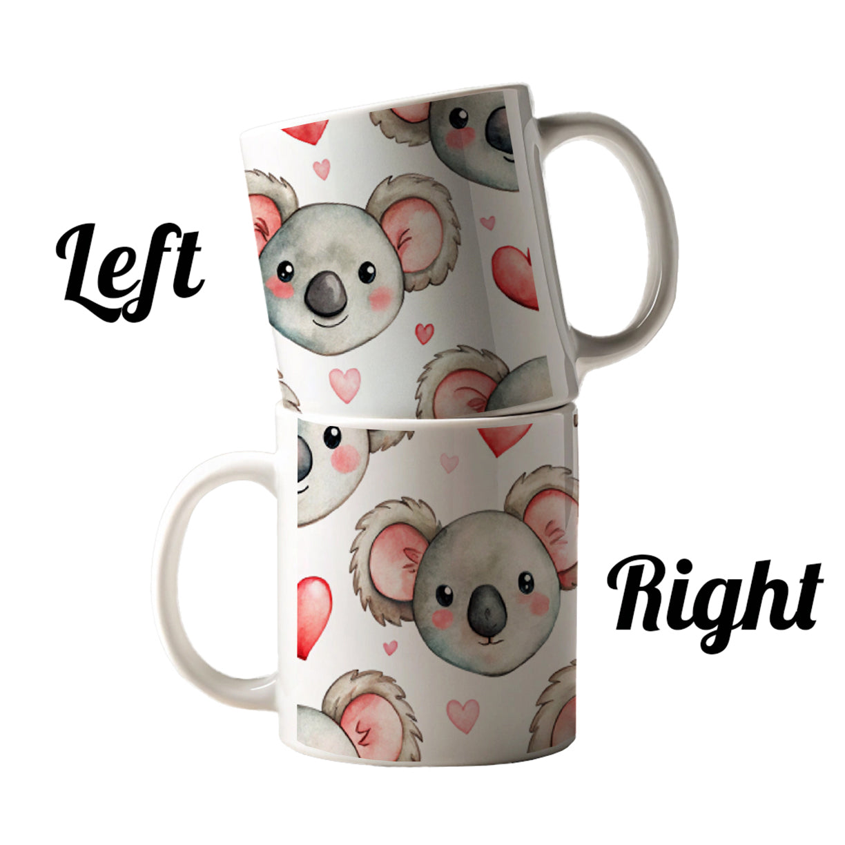Cute Koala Bears Faces Hearts Ceramic Tea Coffee Mug Cup - 11oz