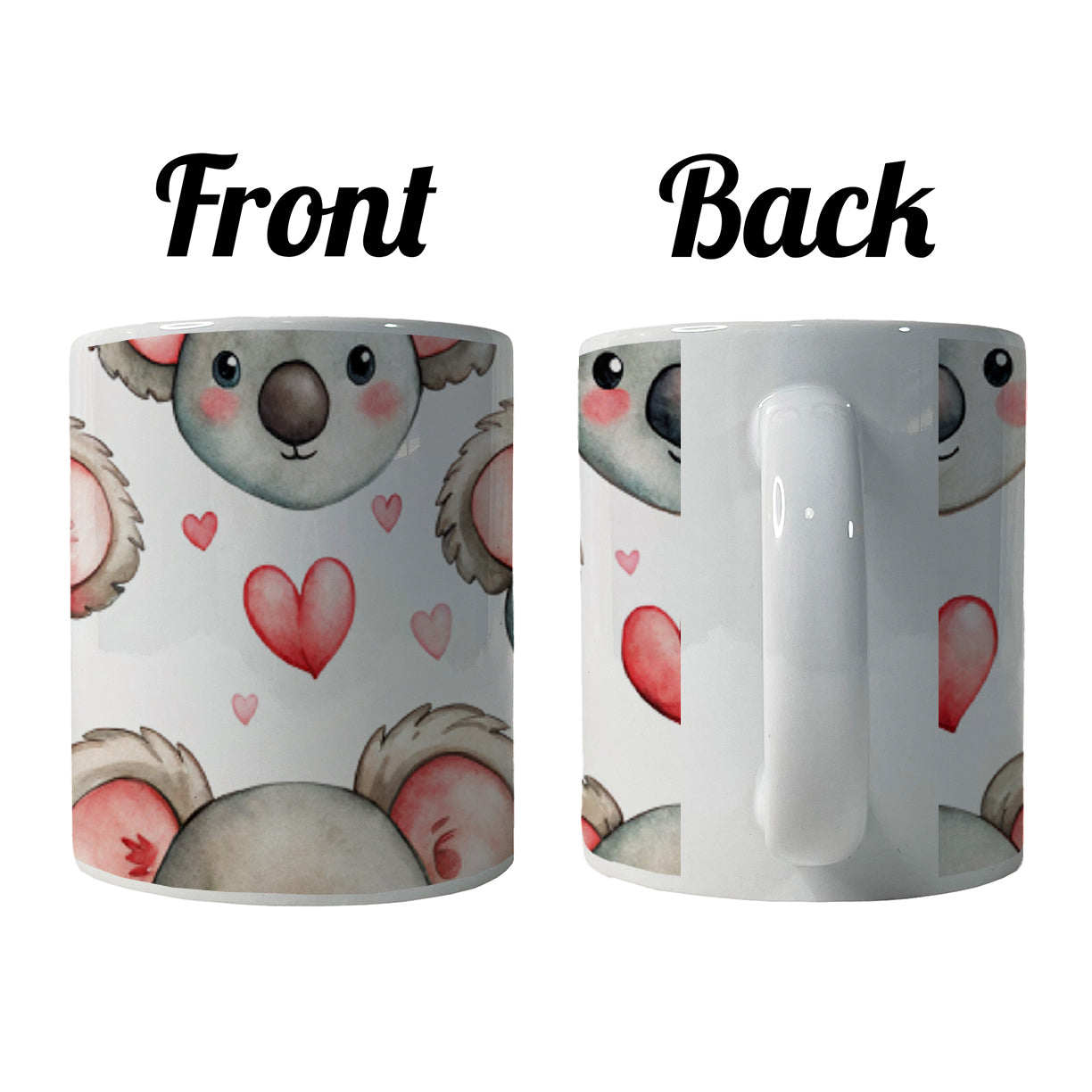 Cute Koala Bears Faces Hearts Ceramic Tea Coffee Mug Cup - 11oz
