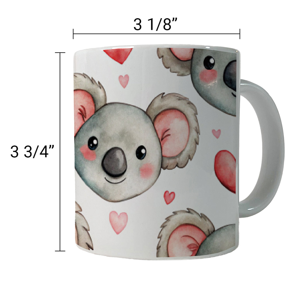 Cute Koala Bears Faces Hearts Ceramic Tea Coffee Mug Cup - 11oz