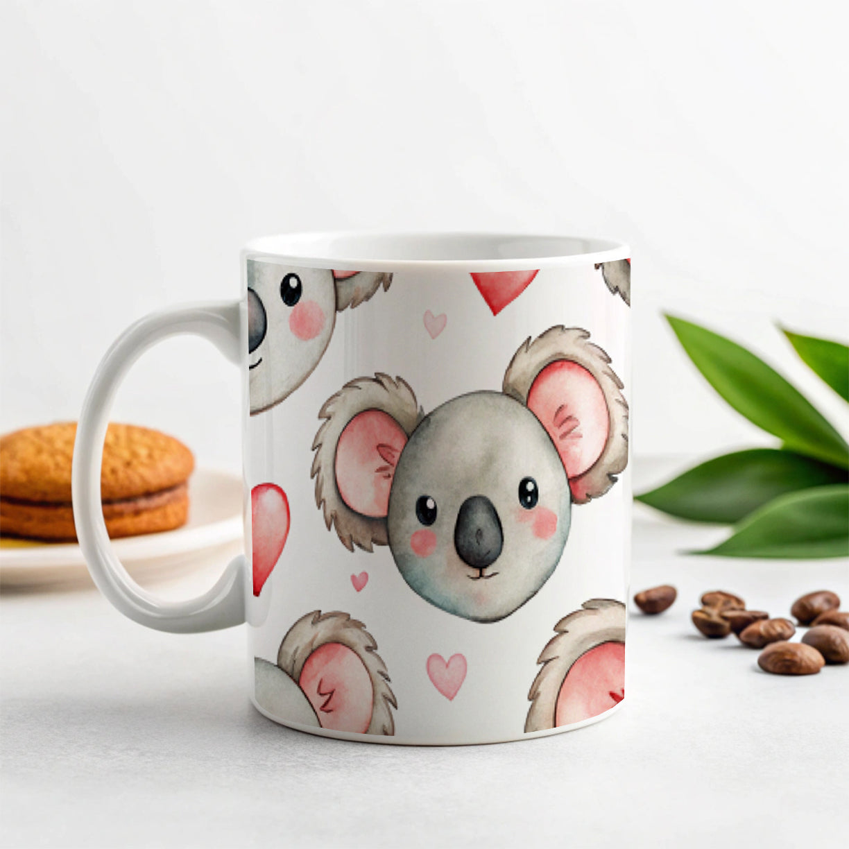 Cute Koala Bears Faces Hearts Ceramic Tea Coffee Mug Cup - 11oz