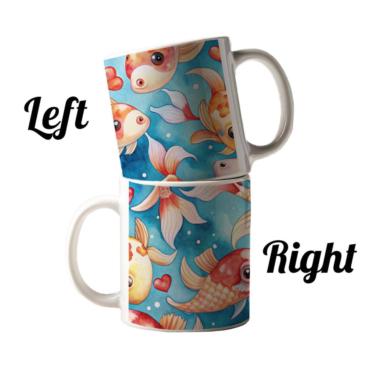 Cute Koi Fishes Hearts Watercolor Ceramic Tea Coffee Mug Cup - 11oz