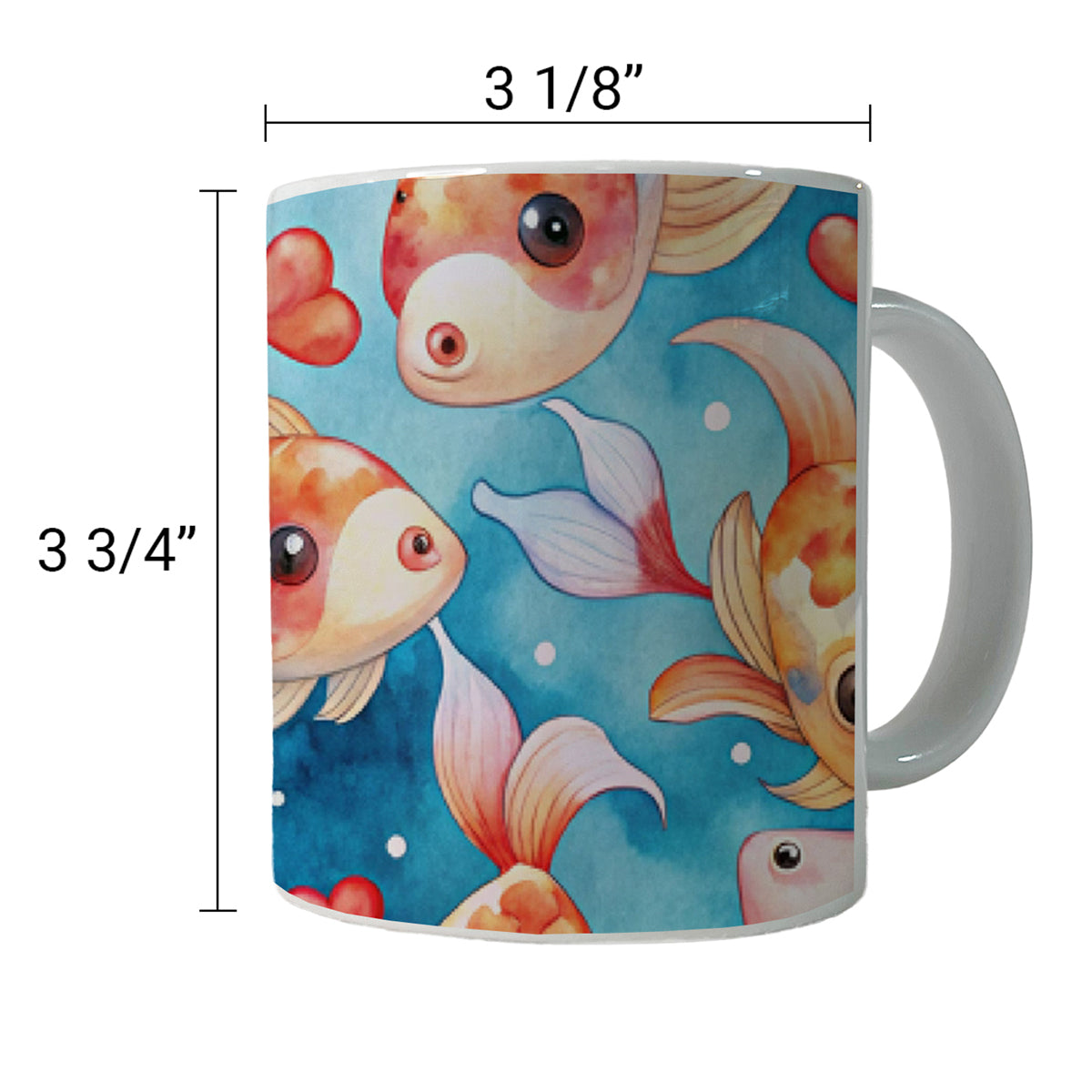 Cute Koi Fishes Hearts Watercolor Ceramic Tea Coffee Mug Cup - 11oz