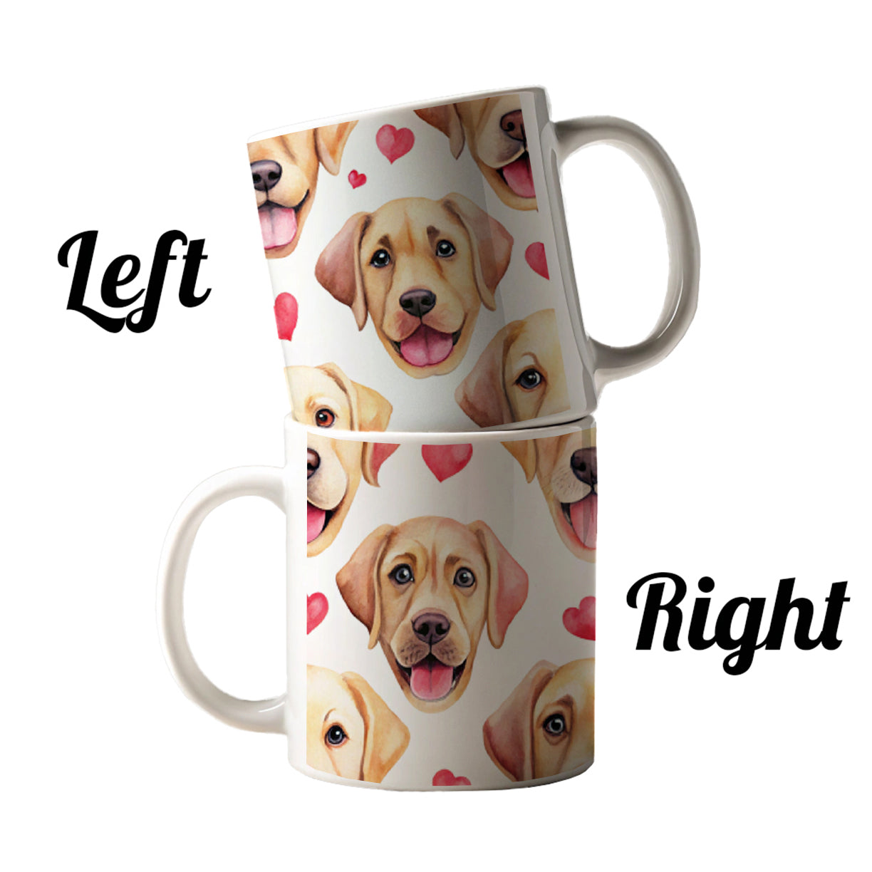 Cute Labrador Retriever Dog Faces Hearts Ceramic Tea Coffee Mug Cup - 11oz